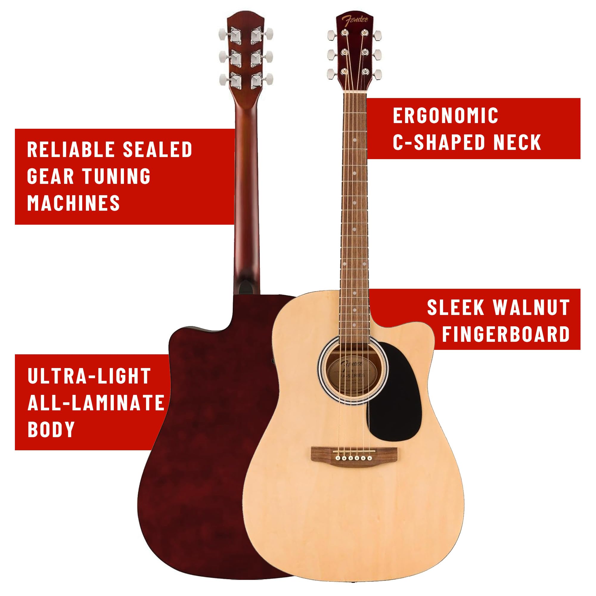 Fender Dreadnought Acoustic-Electric Guitar Natural Bundle with Hard Case, Strap, Strings, Picks & Austin Bazaar Instructional Video - Perfect for Beginners, Live Performances & Home Practice