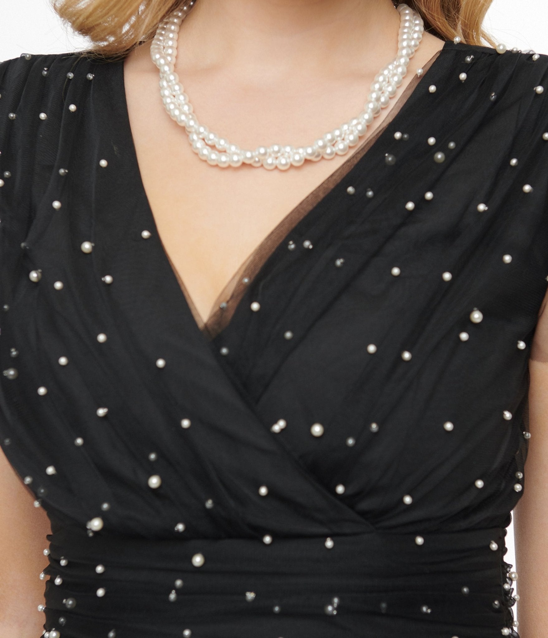 Vintage 1950s Black Swing Dress with Faux Pearl Accents - Retro Cocktail Party & Formal Evening Wear for Women