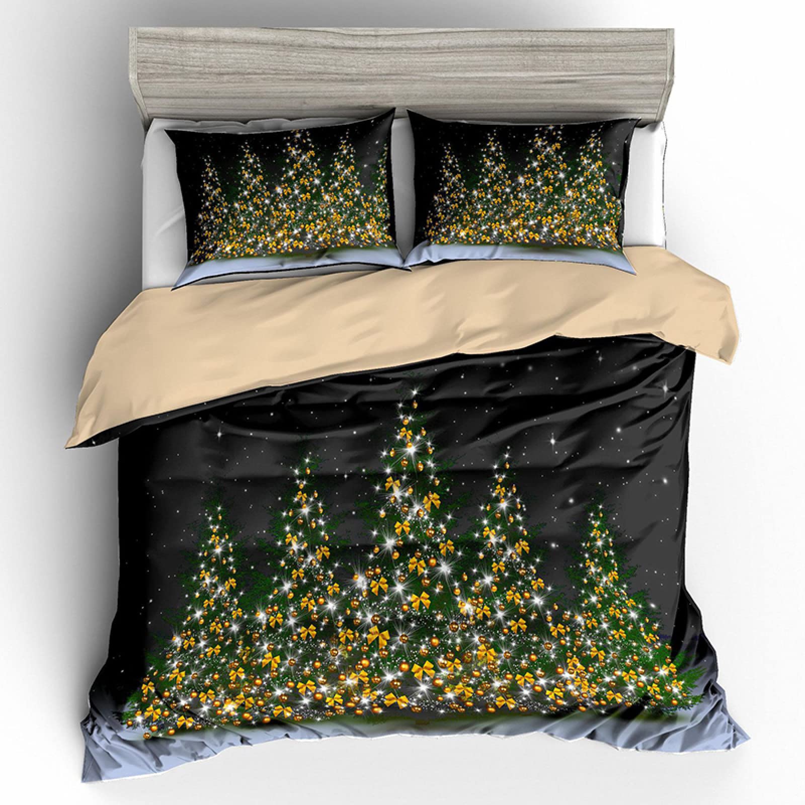 Merry Christmas Bedding Set 4 Pcs - Festive Bow & Tree Printed Duvet Cover with Pillowcases for Twin/Queen/King Size Beds | Holiday Home Decor for Kids & Adults | US Queen 228x228cm | Perfect for Christmas Gifts & Cozy Winter Nights
