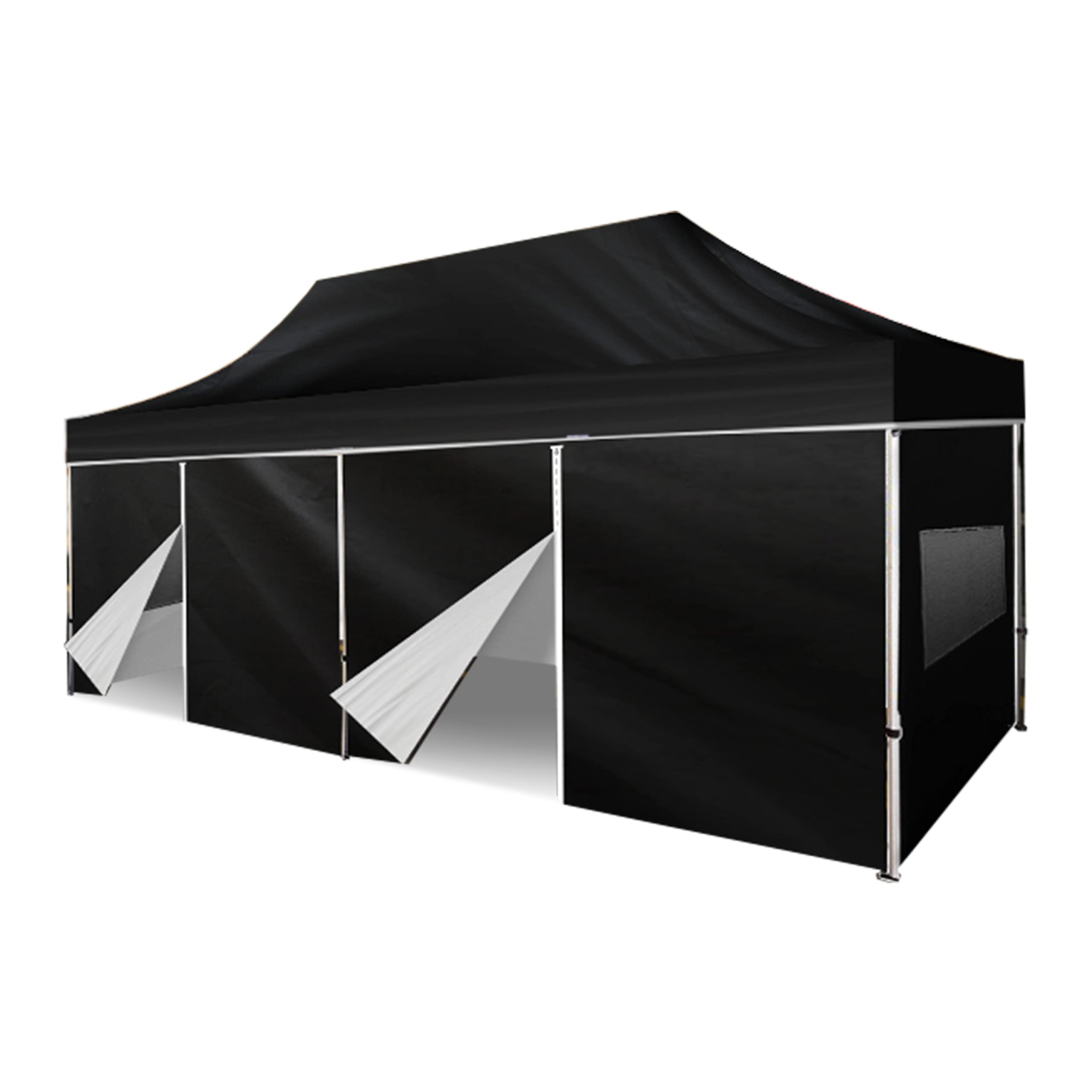 BANNER BUZZ EZ Pop Up Canopy Tent 20x10 ft - Instant Folding Shelter with Privacy Sidewalls & Mesh Windows - Emergency Medical Tent, Party Tent, Wheeled Carry Bag Included (Black) - Perfect for Outdoor Events, Farmers Markets, and Emergency Shelters