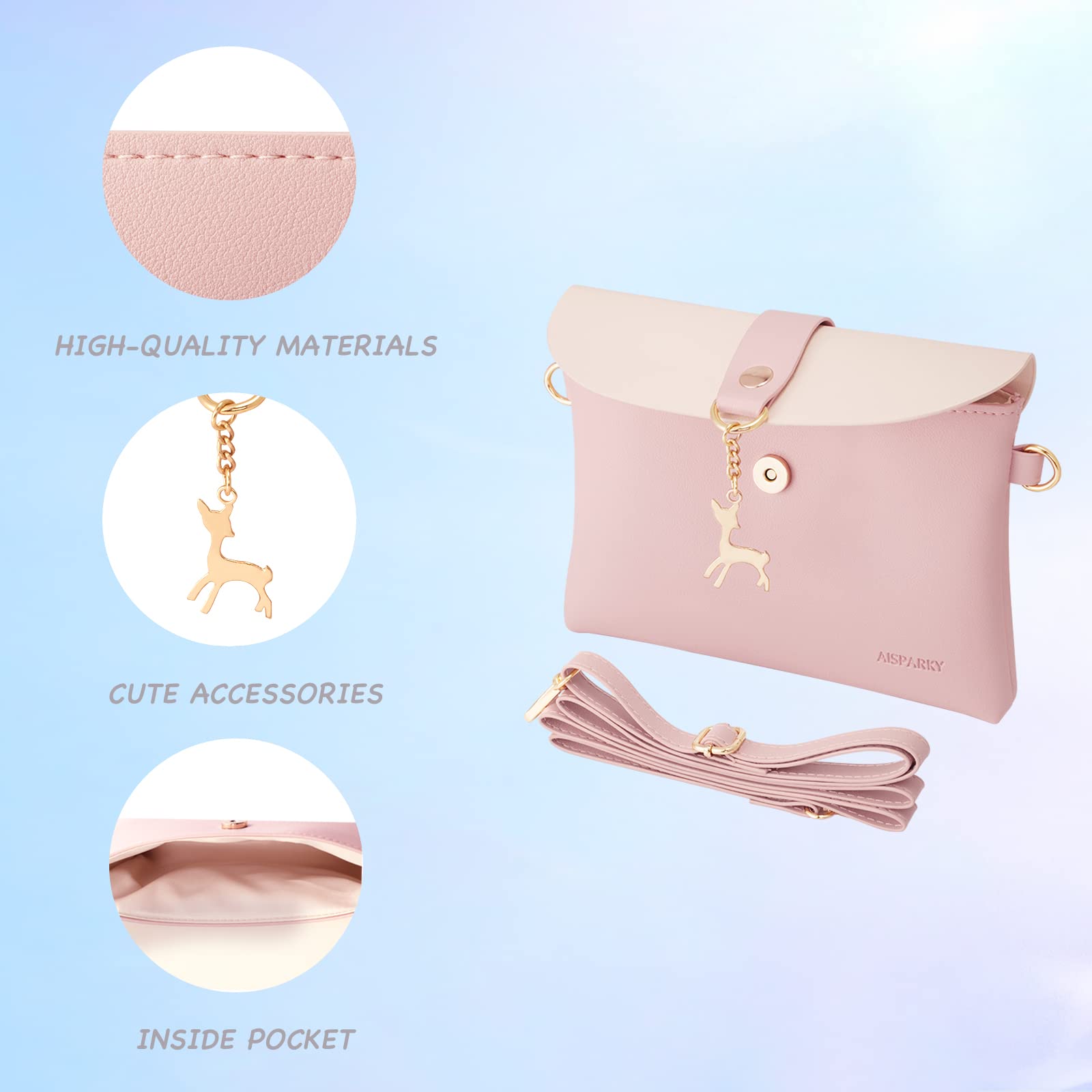 AISPARKY Small Crossbody Purse for Women & Girls - PU Leather Mini Shoulder Bag with Adjustable Strap & Gold Chain, Fashionable Pendant Detail | Perfect for Daily Use, Travel, Shopping & Parties