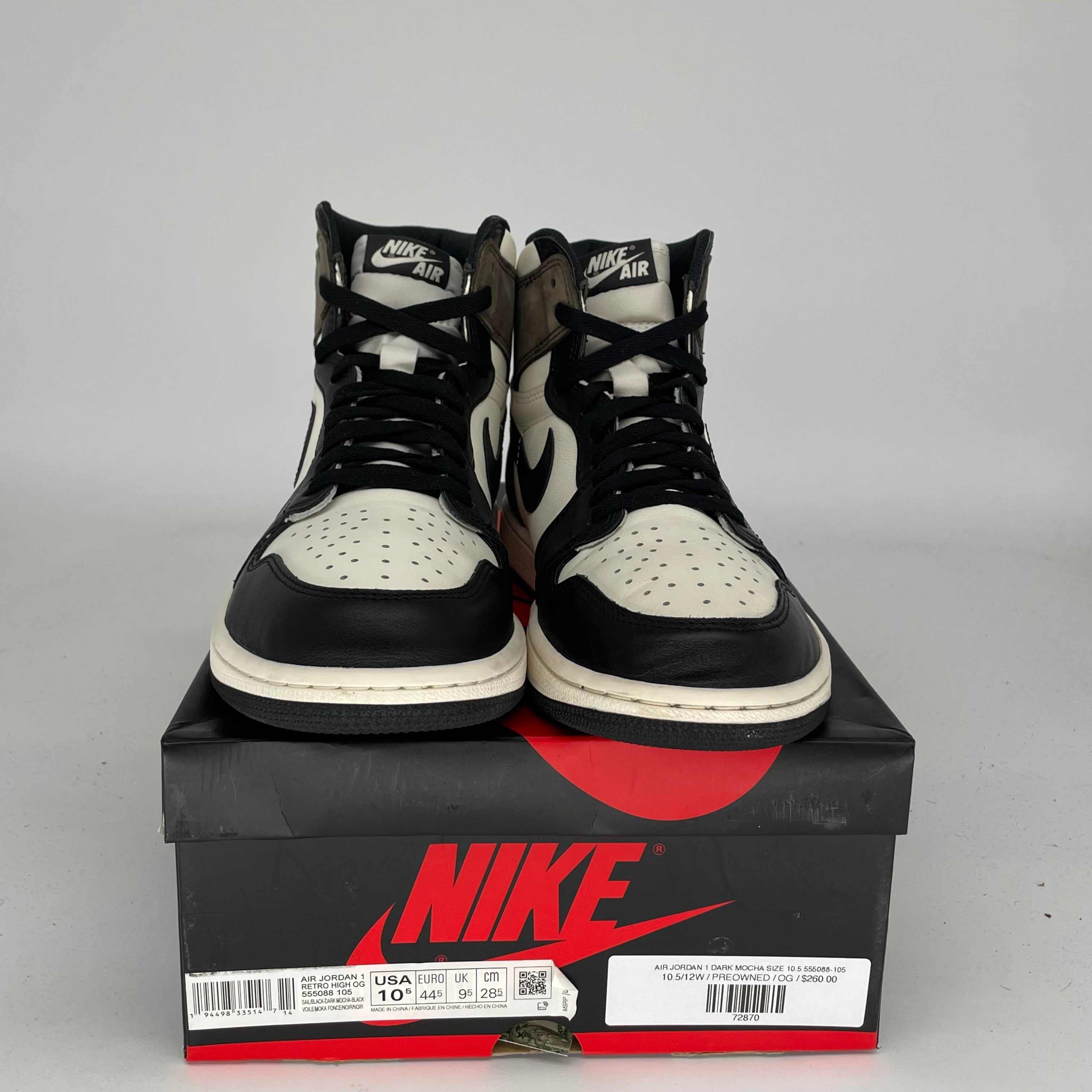 AIR JORDAN 1 DARK MOCHA Sneakers - Men's Size 10.5 (555088-105) - Retro High OG Basketball Shoes for Streetwear & Casual Style