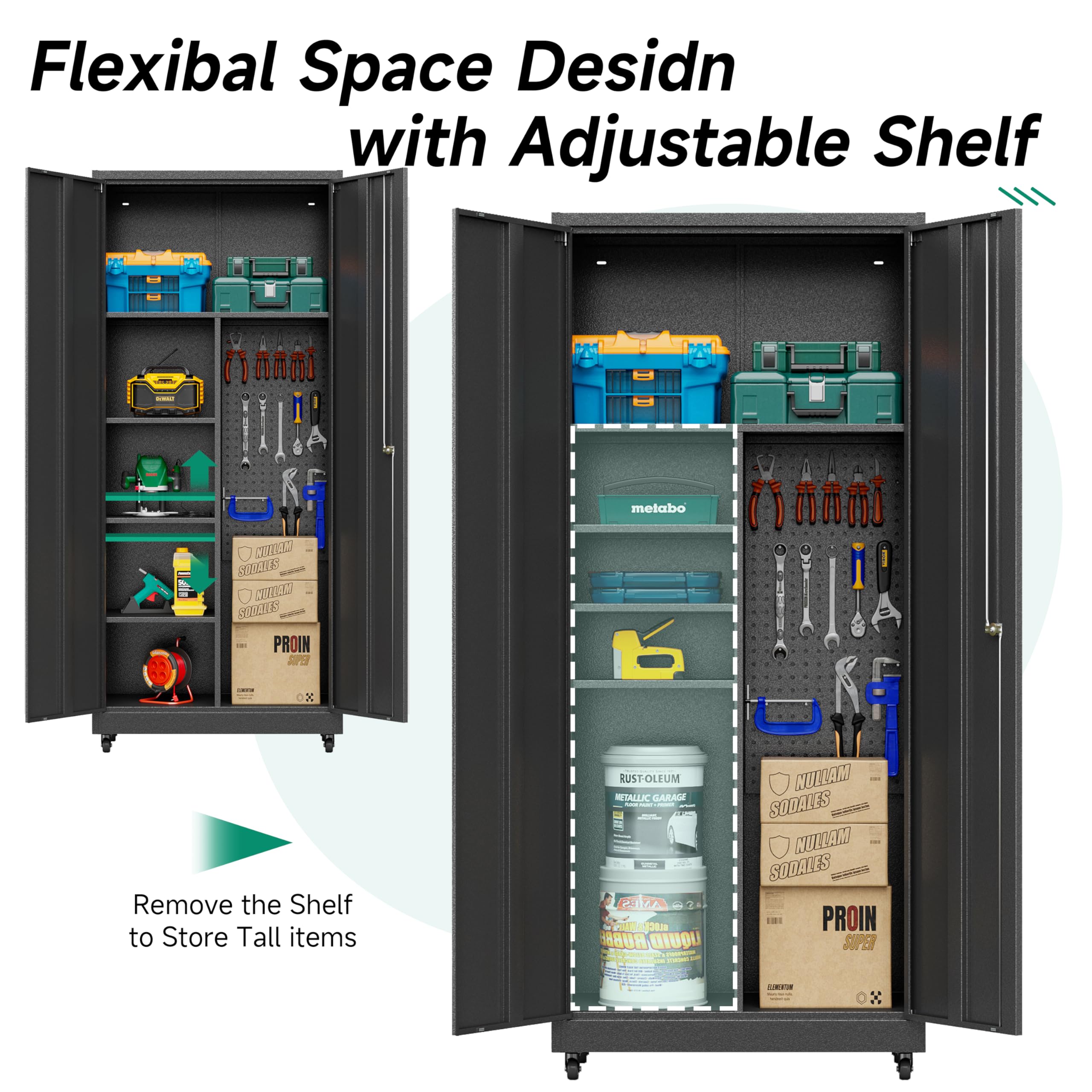 Heavy-Duty Metal Garage Storage Cabinet with Wheels - Rolling Tool Storage Cabinet with Lock & Adjustable Shelves - Steel Locking Cabinet for Office, Home, Garage & Workshop (Black) | Perfect for Organizing Tools, Equipment & Supplies in Any Workspace