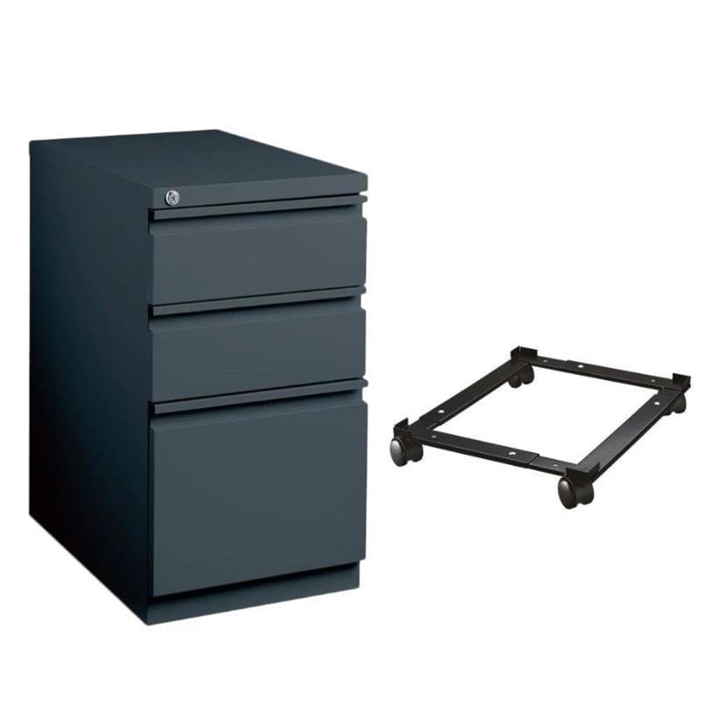 Hirsh Industries 2-Piece Mobile File Cabinet Set - Charcoal File Cabinet & Black File Caddy | Office Organization & Document Storage Solution for Home & Business Workspaces