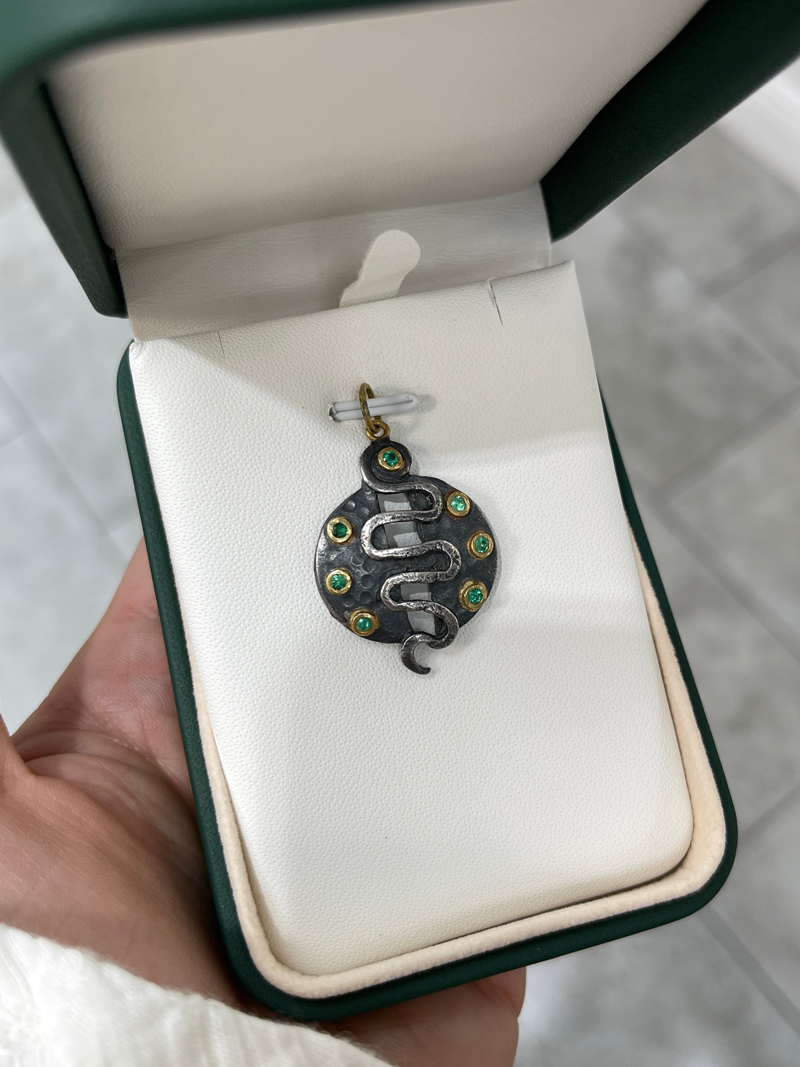 0.35tcw 24K Gold & Sterling Silver Emerald Snake Medallion Pendant - Elegant Jewelry for Women, Gift for Her, Perfect for Parties, Weddings & Special Occasions