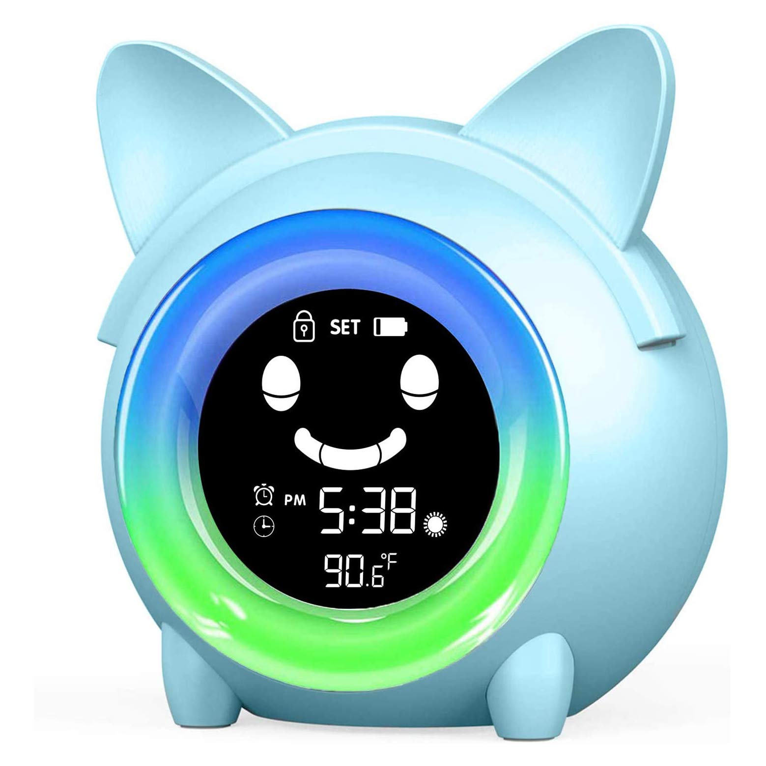 Kids Alarm Clock with Wake-Up Light & Sleep Trainer - Colorful Night Light, Sound Machine, Indoor Thermometer & Nap Timer (Cat Design) | Perfect for Bedrooms, Nurseries & Gentle Morning Routines