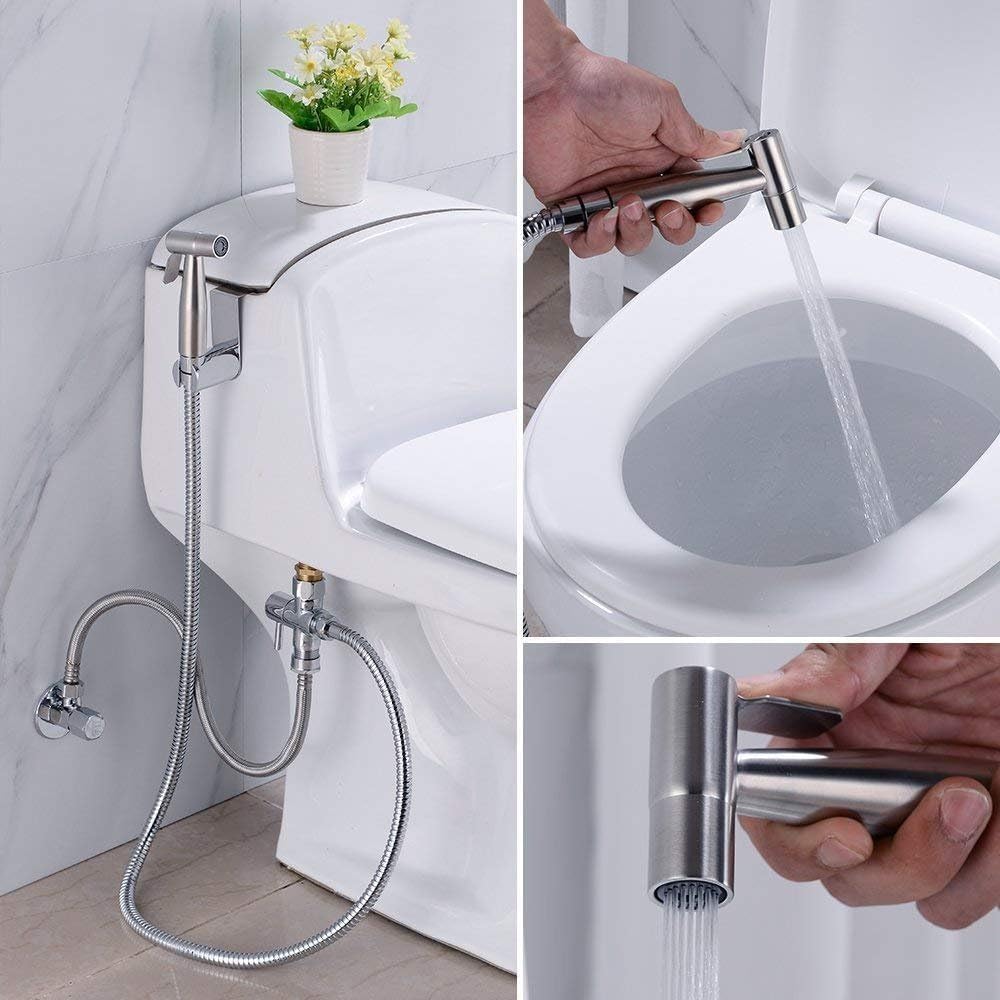 Stainless Steel Handheld Bidet Sprayer - High Pressure Water Gun Flusher Nozzle | Polished Silver Finish | Perfect for Toilet Cleaning, Baby Diaper Rinse & Personal Hygiene