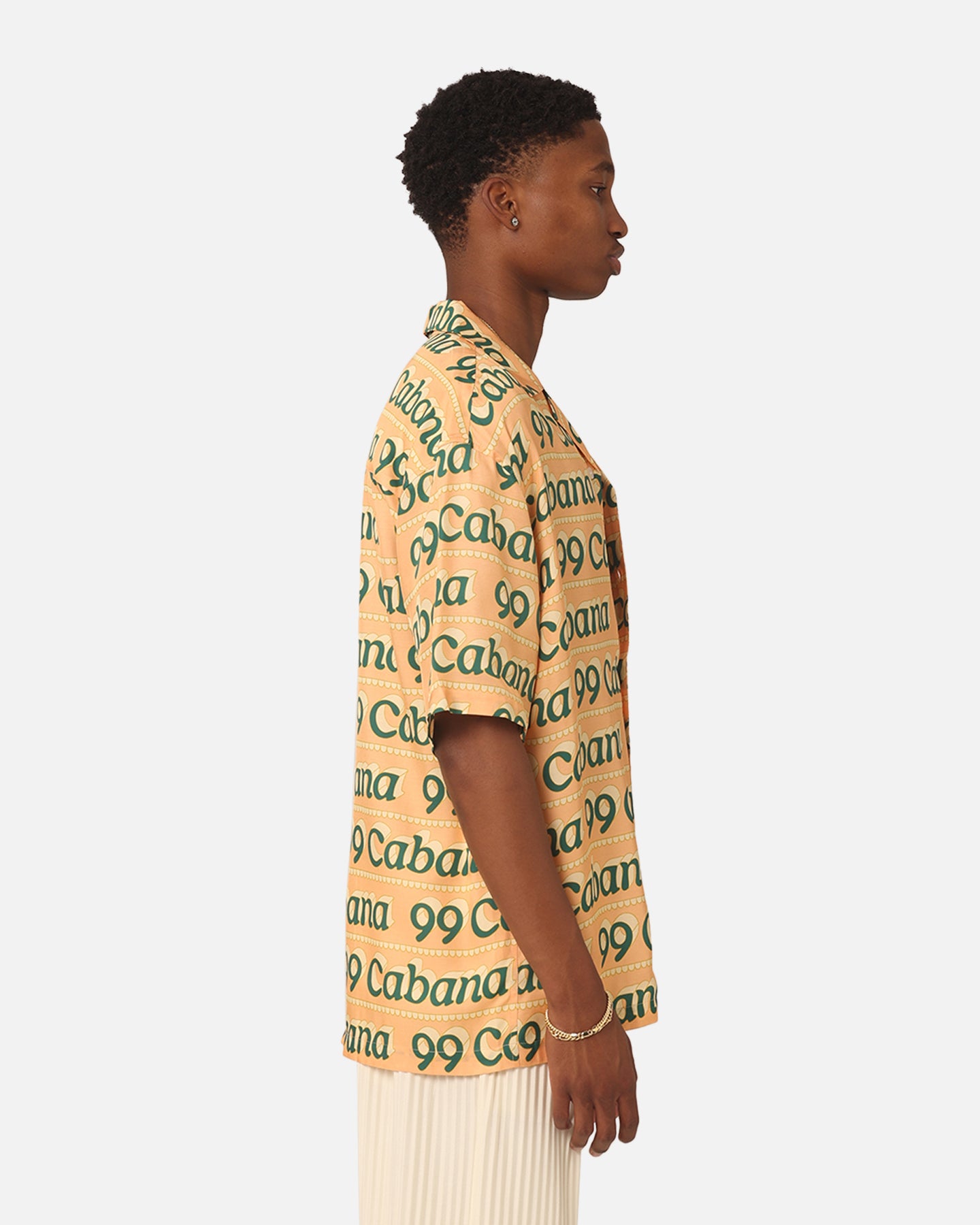 99 Cabana Logo Short Sleeve Button Up Shirt for Men - Breathable Casual Hawaiian Shirt in Yellow & Green - Perfect for Beach Vacation, Summer Party and Tropical Getaways