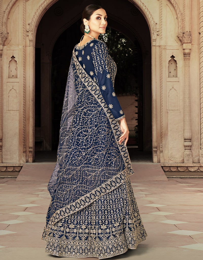 Elegant Blue Anarkali Semi-Stitched Suits for Women - Traditional Indian Ethnic Wear for Weddings, Parties & Festive Occasions