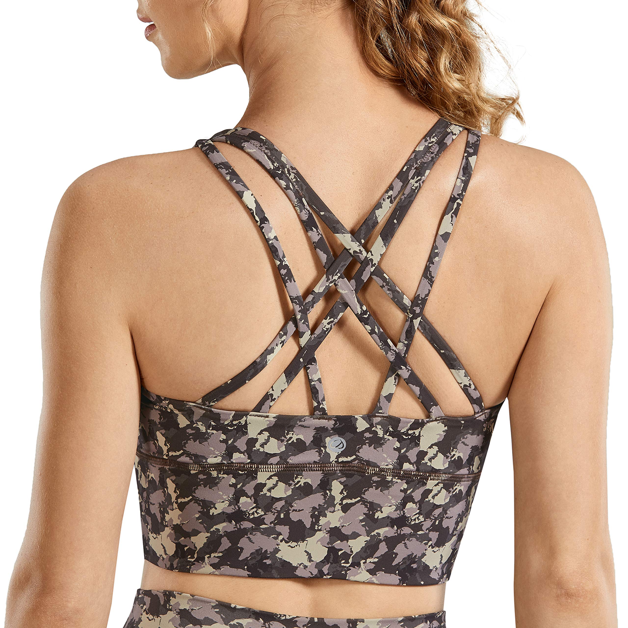 CRZ YOGA Women's Medium Impact Wirefree Padded Sports Bra - Strappy Longline Design for Yoga, Running & Gym Workouts - Comfortable Support for Active Lifestyles