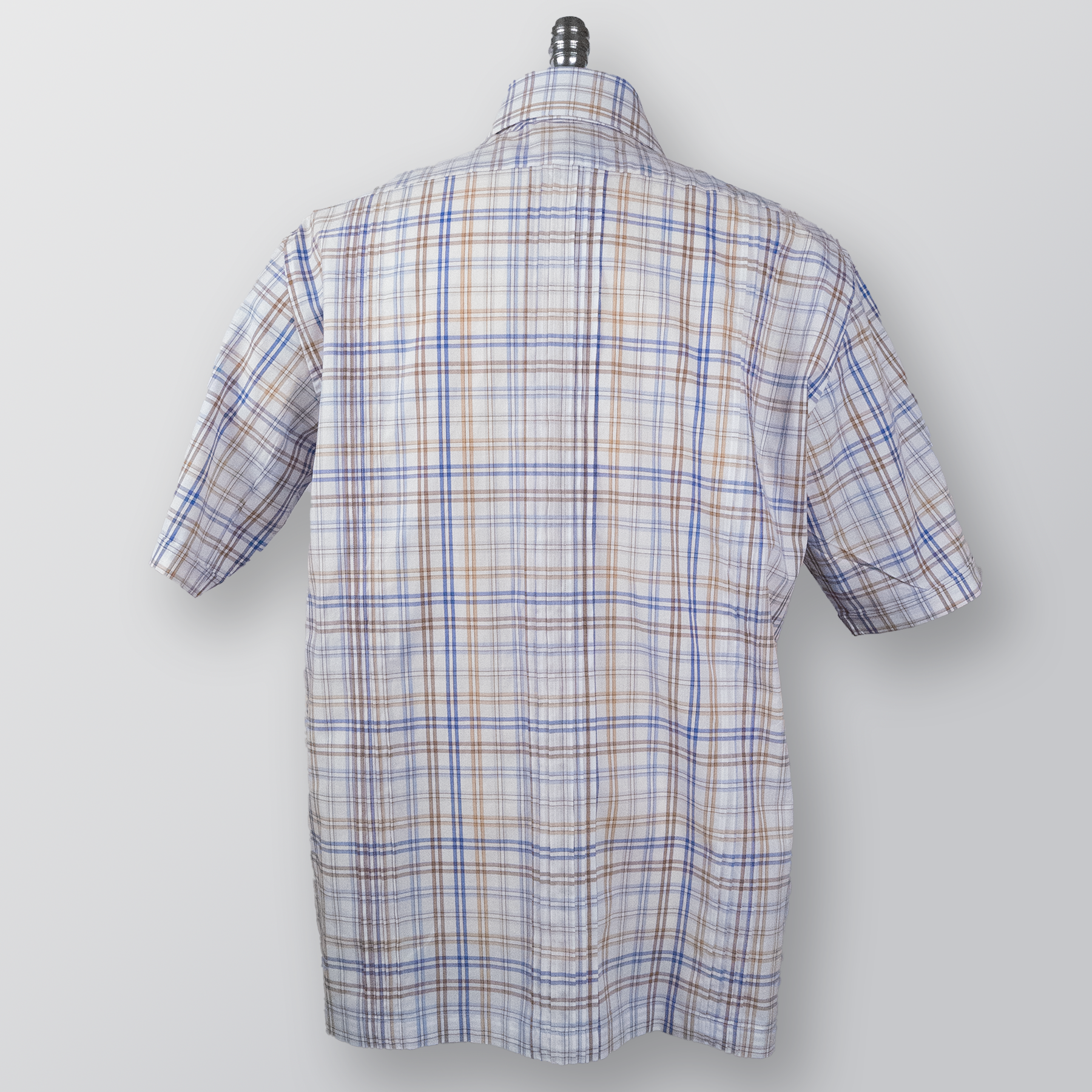 EL CHARRO Blue & Brown Plaid Short Sleeve Guayabera Shirt for Men - Casual Summer Wear, Beach Vacation & Party Outfit