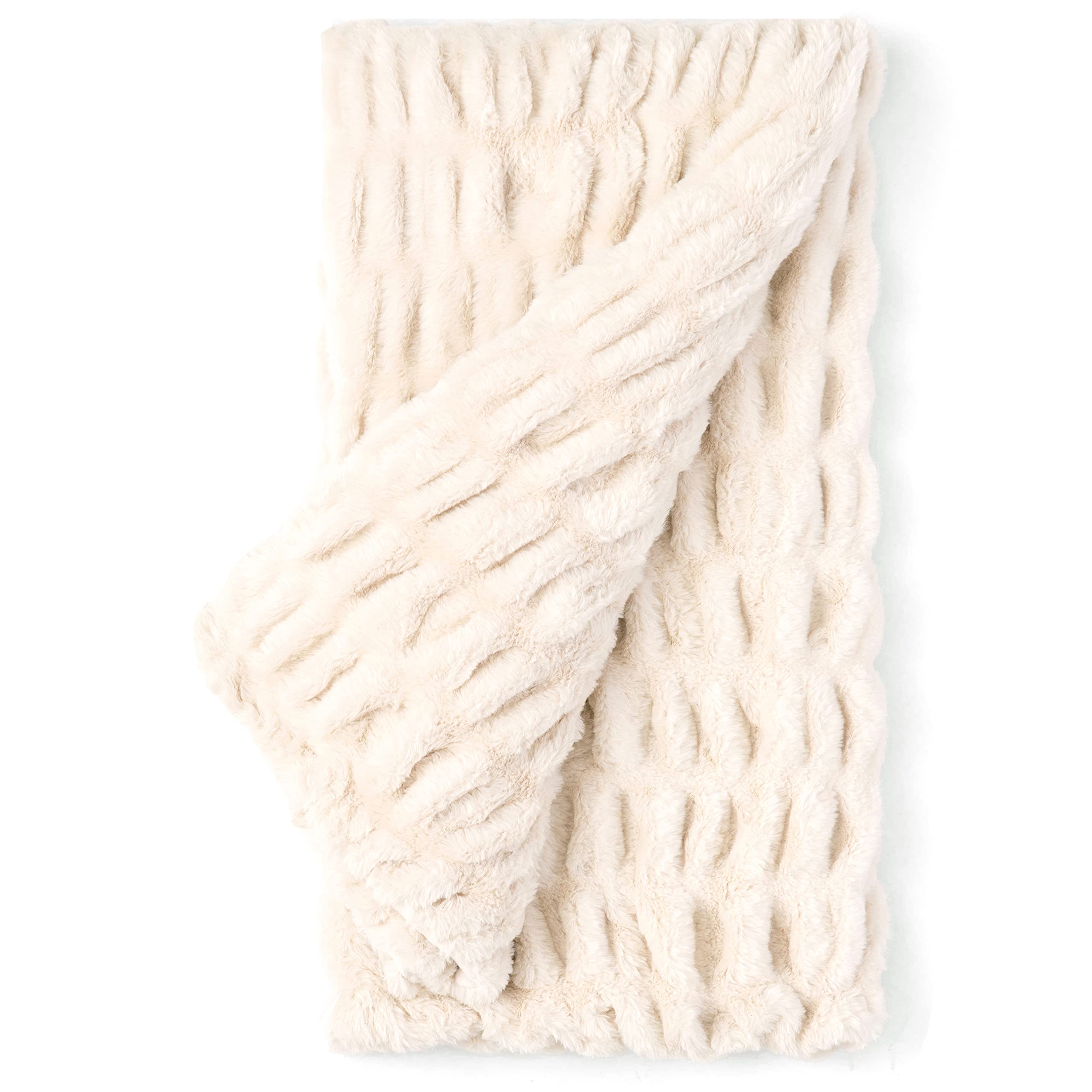 Premium 50x60 Inch Faux Fur Throw Blanket - Ultra Soft Plush Blanket for Couch, Bed & Home Decor - Cozy Winter Blanket in Cream - Perfect for Lounging, Netflix Nights & Gift Giving