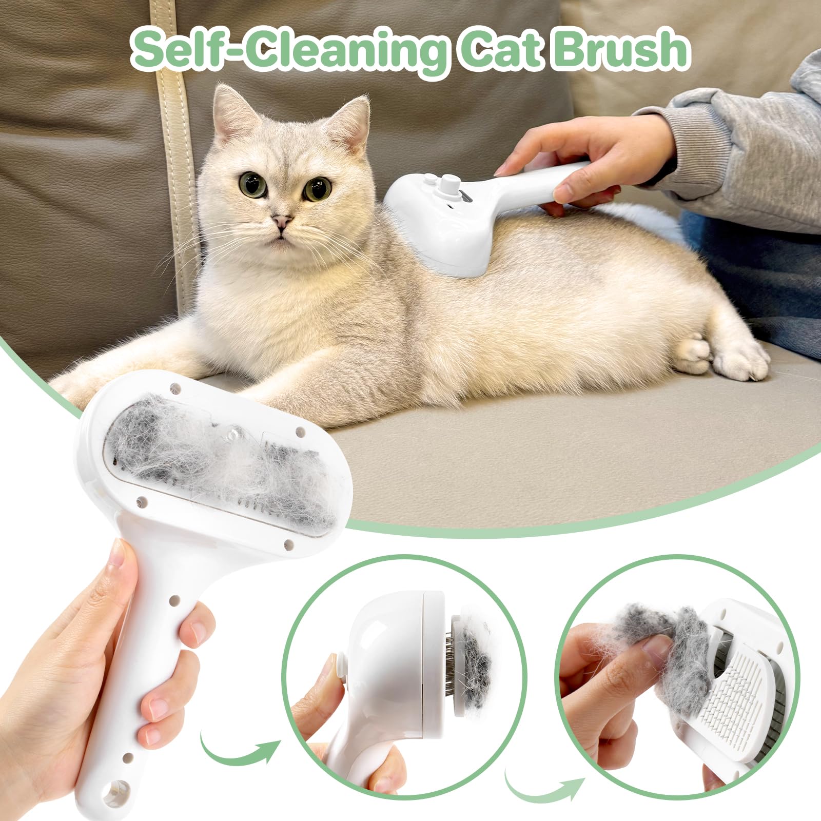 ETACCU 3-in-1 Pet Steam Brush for Dogs & Cats - Self-Cleaning Grooming Tool with Release Button to Remove Tangled & Loose Hair for Long/Short Haired Pets | Perfect for Shedding Control & At-Home Pet Grooming Sessions