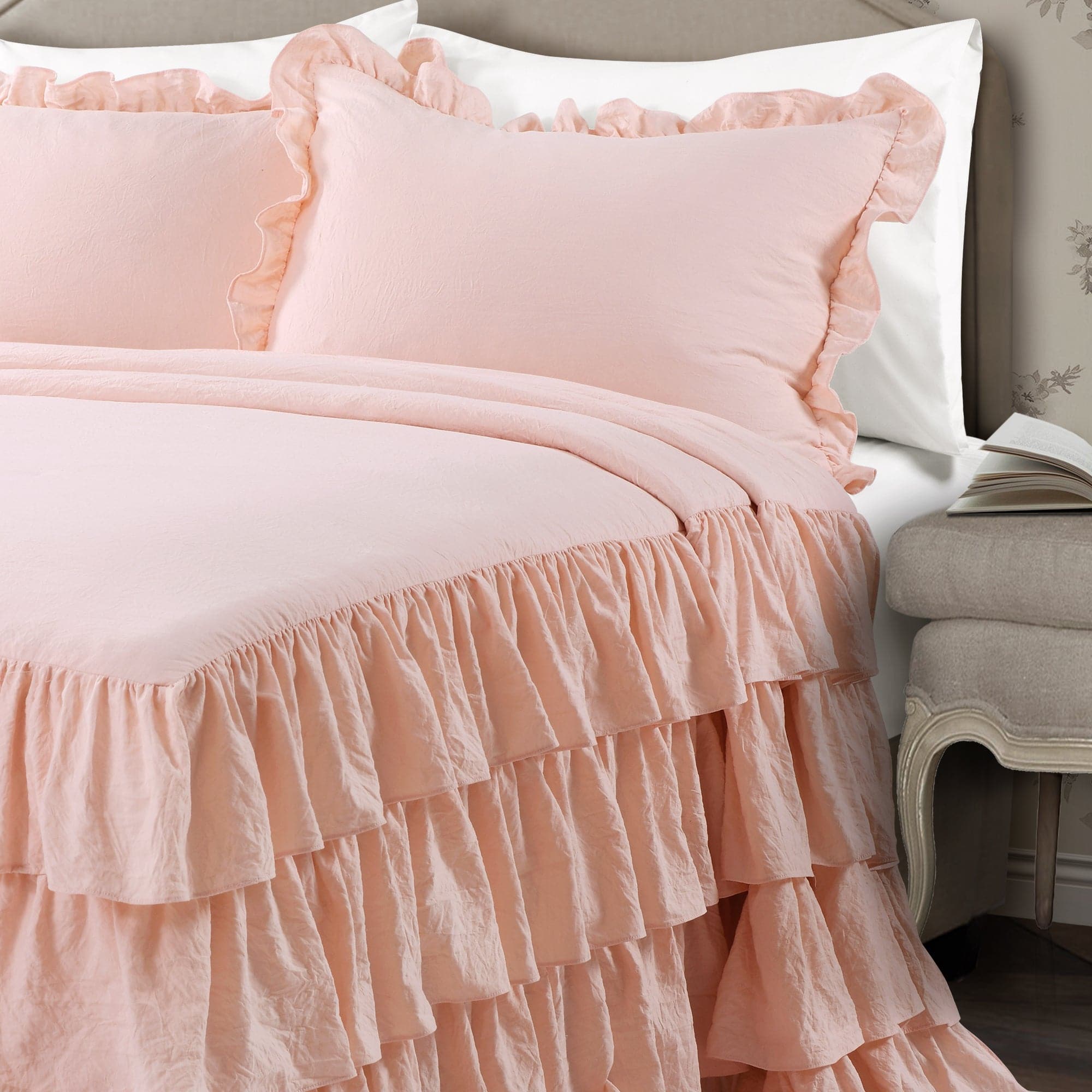 Allison Ruffle Skirt Bedspread Set - Elegant Floral Printed Queen Size Bedding with Ruffled Skirt | Perfect for Master Bedroom, Guest Room & Vacation Home Decor