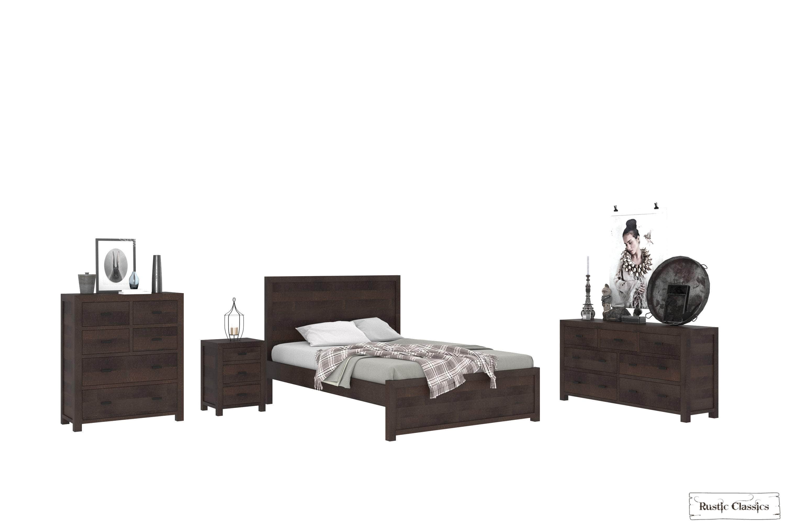 Whistler 4-Piece Reclaimed Wood Platform Bedroom Set in Brown - Queen/King Size - Rustic Farmhouse Bedroom Furniture for Cozy Master Suite