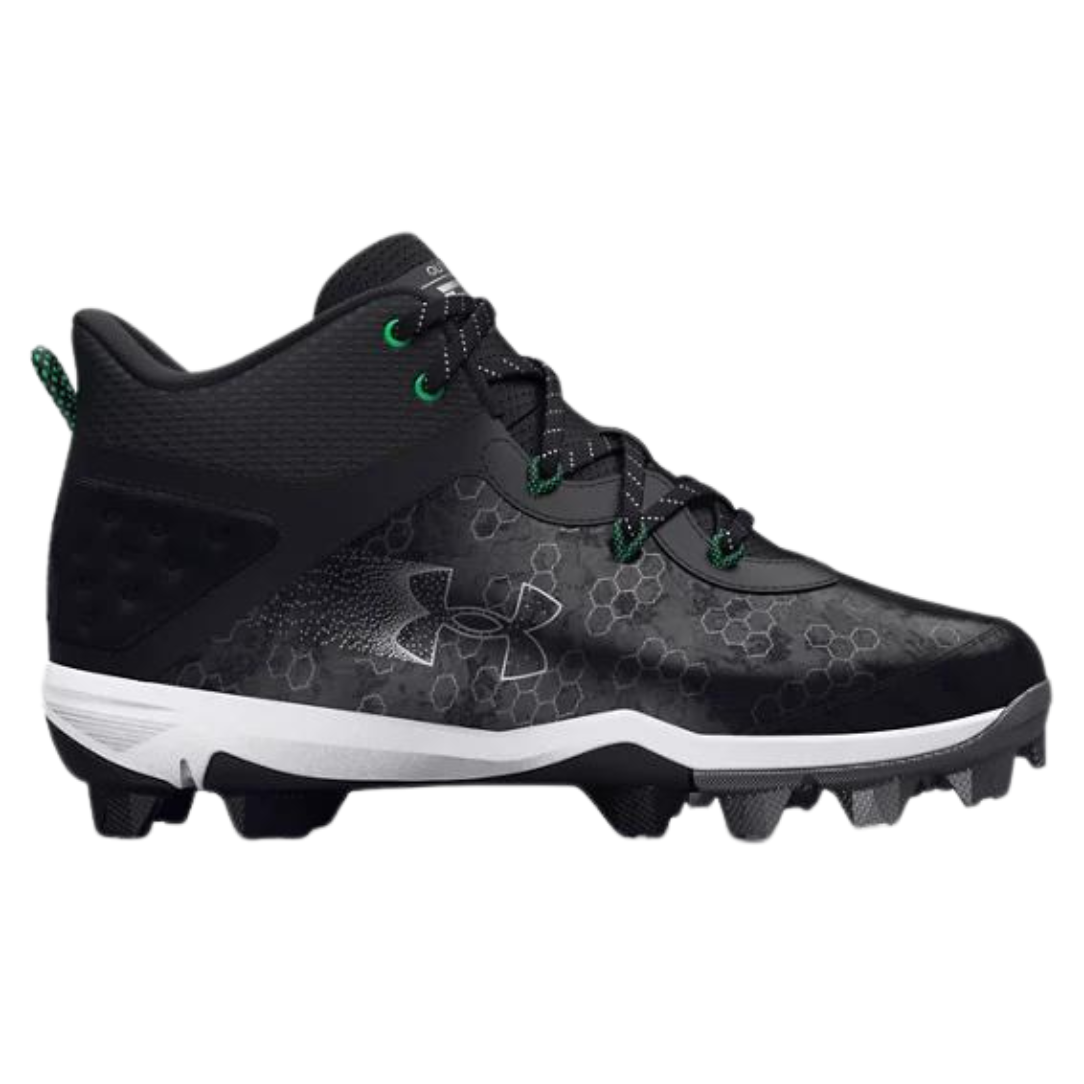 UnderArmour Youth UA Harper 8 Mid RM Cleats - Black Baseball Cleats for Kids | Perfect for Little League Games & Field Training (Model 3026597-001)