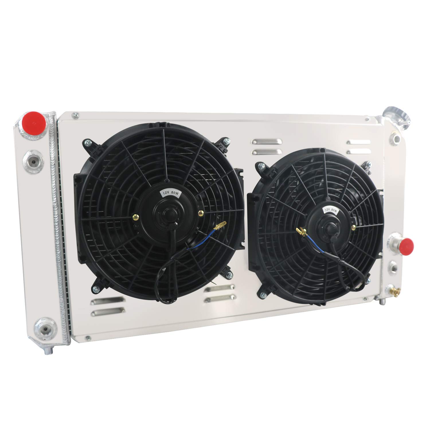 AlloyWorks 3-Row Full Aluminum Radiator with Shroud Fan & Relay Kit for 1996-2005 Chevy Blazer S10 Pickup Truck & GMC Jimmy Sonoma V8 V6 - Heavy Duty Cooling Upgrade for Off-Road & Towing