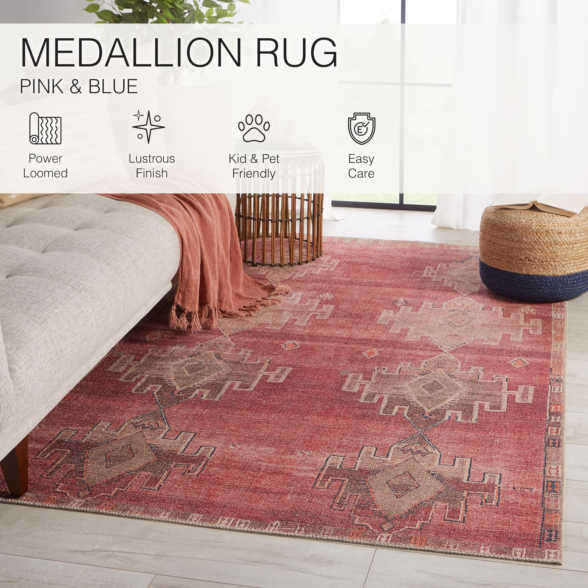 Jaipur Living Machine Washable 2x10 Runner Rug - Farmhouse Style Pink Area Rug for Hallway, Kitchen, or Entryway | Soft & Durable Home Decor