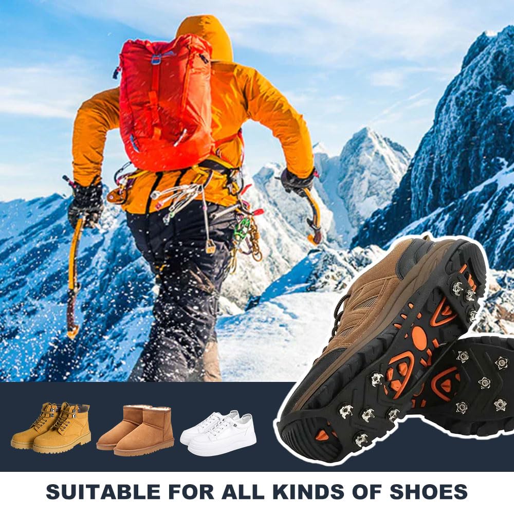 2025 New Universal Non-Slip Ice Cleats - 8 Steel Stud Traction Grippers for Shoes & Boots | Anti-Slip Crampons for Snow Walking, Running, Hunting & Winter Sports | Perfect for Ice Fishing, Hiking & Outdoor Adventures