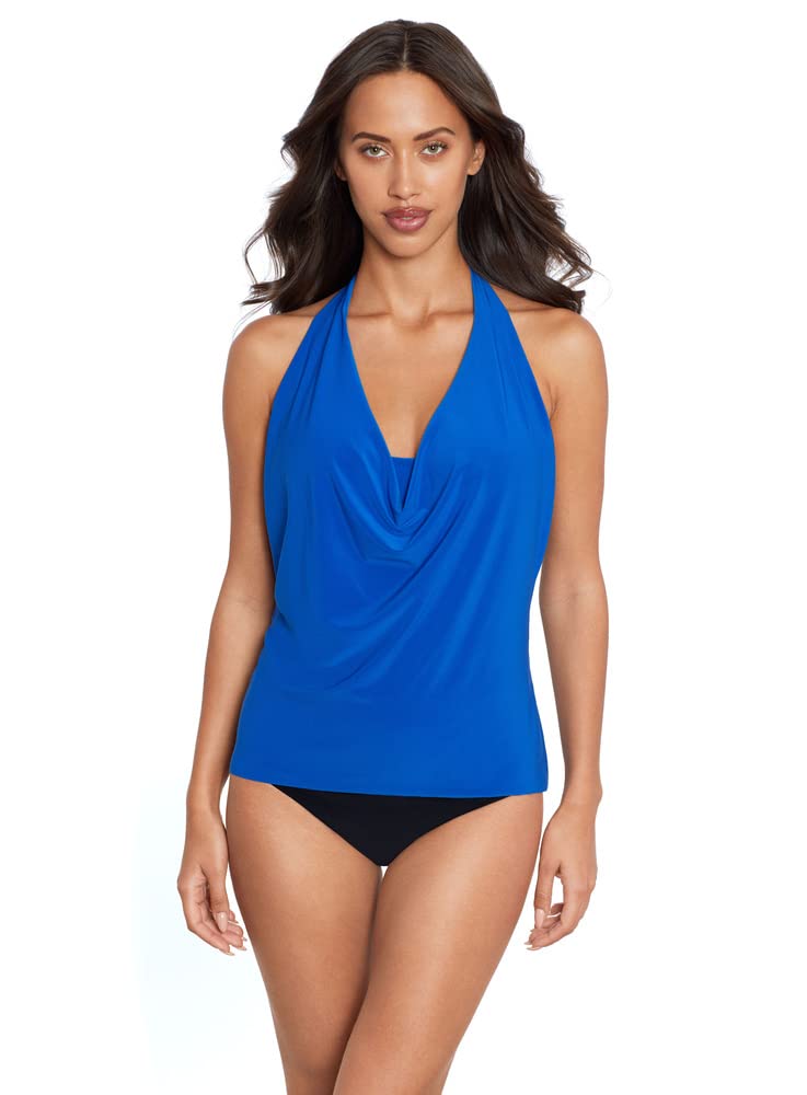 MagicSuit Women's Plus Size Swimwear - Solid Sophie Cowl Neck Underwire Bra High Low Hem Tankini Top | Perfect for Beach Vacations, Pool Parties & Summer Getaways