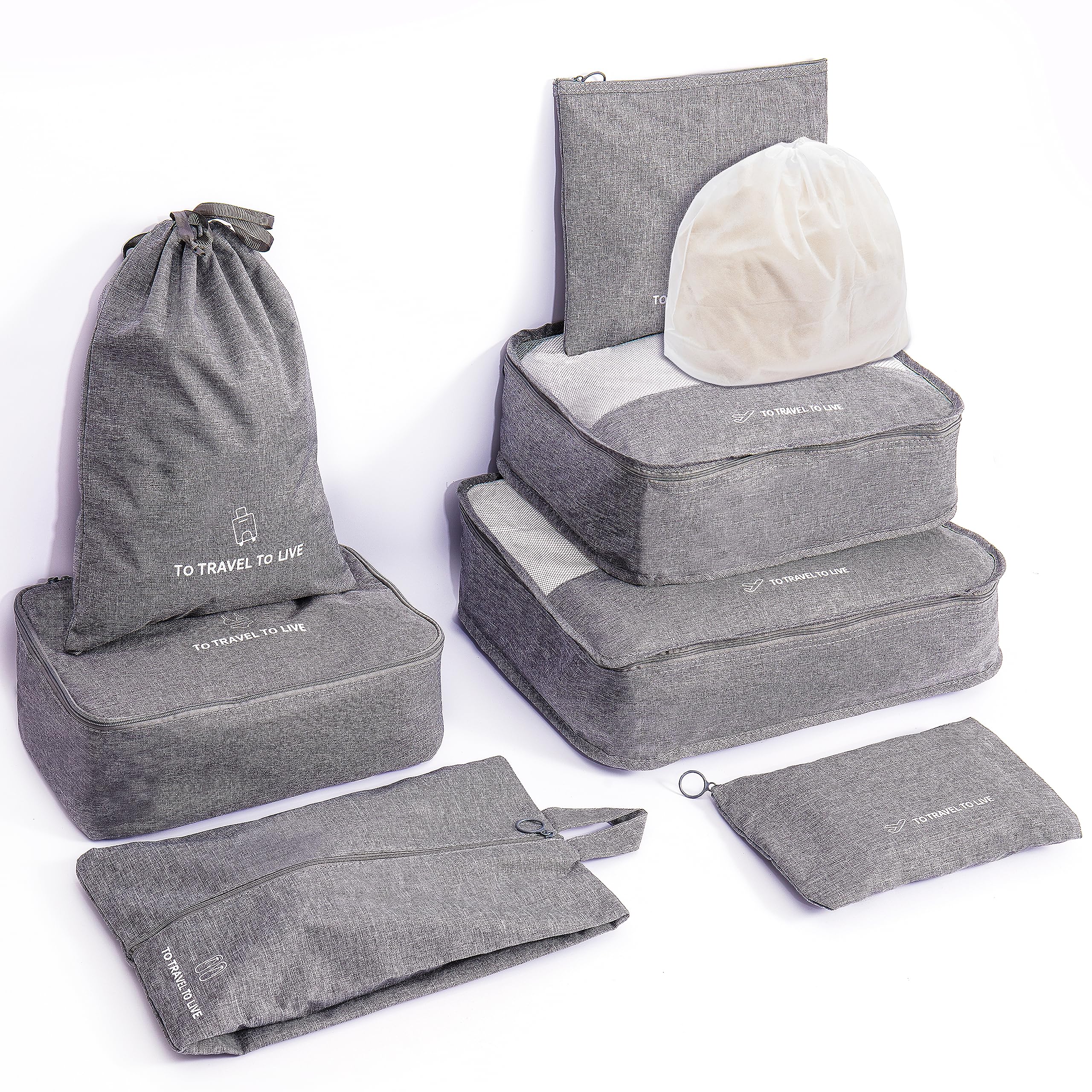 9-Piece Packing Cubes Set - Premium Travel Organizer for Luggage & Suitcases | Cruise Essentials & Vacation Must-Haves | Lightweight Packing Bags for Clothes & Accessories (Grey) - Perfect for Business Trips, Family Vacations & Backpacking Adventures