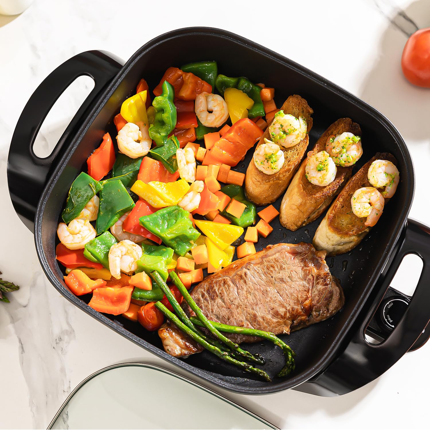 Samoris 17-Inch Non-Stick Electric Skillet with Glass Vented Lid - 5 Quart Large Frying Pan, Adjustable Temperature Control (1500W), Cool-Touch Handles, Even Heating & Scratch Resistant - Perfect for Family Cooking, Pancakes, Stir-Fry & Indoor Grilling
