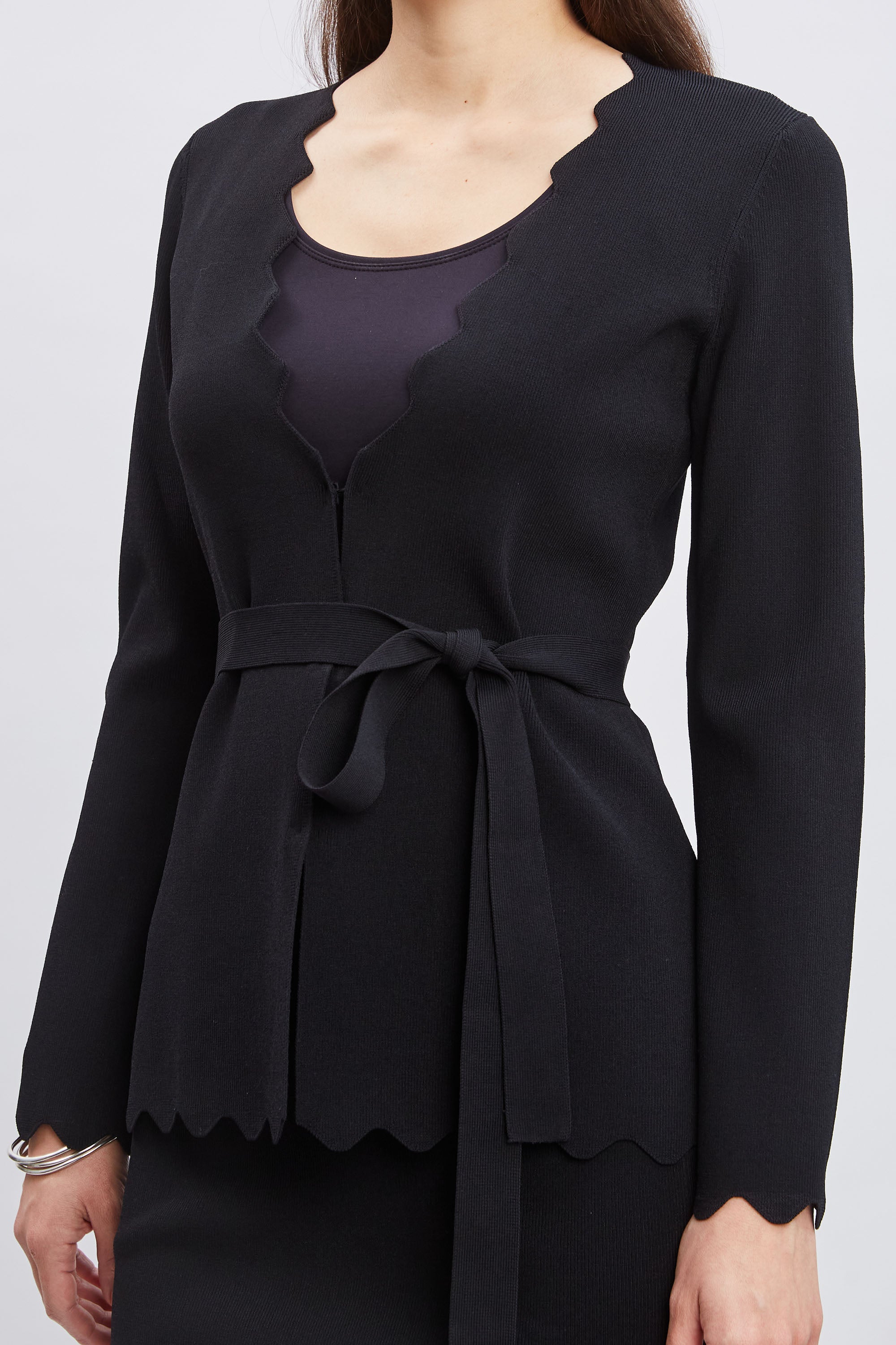 Stylish Belted Scallop Cardigan Sweater for Women - Perfect for Office Wear, Date Nights & Fall Layering