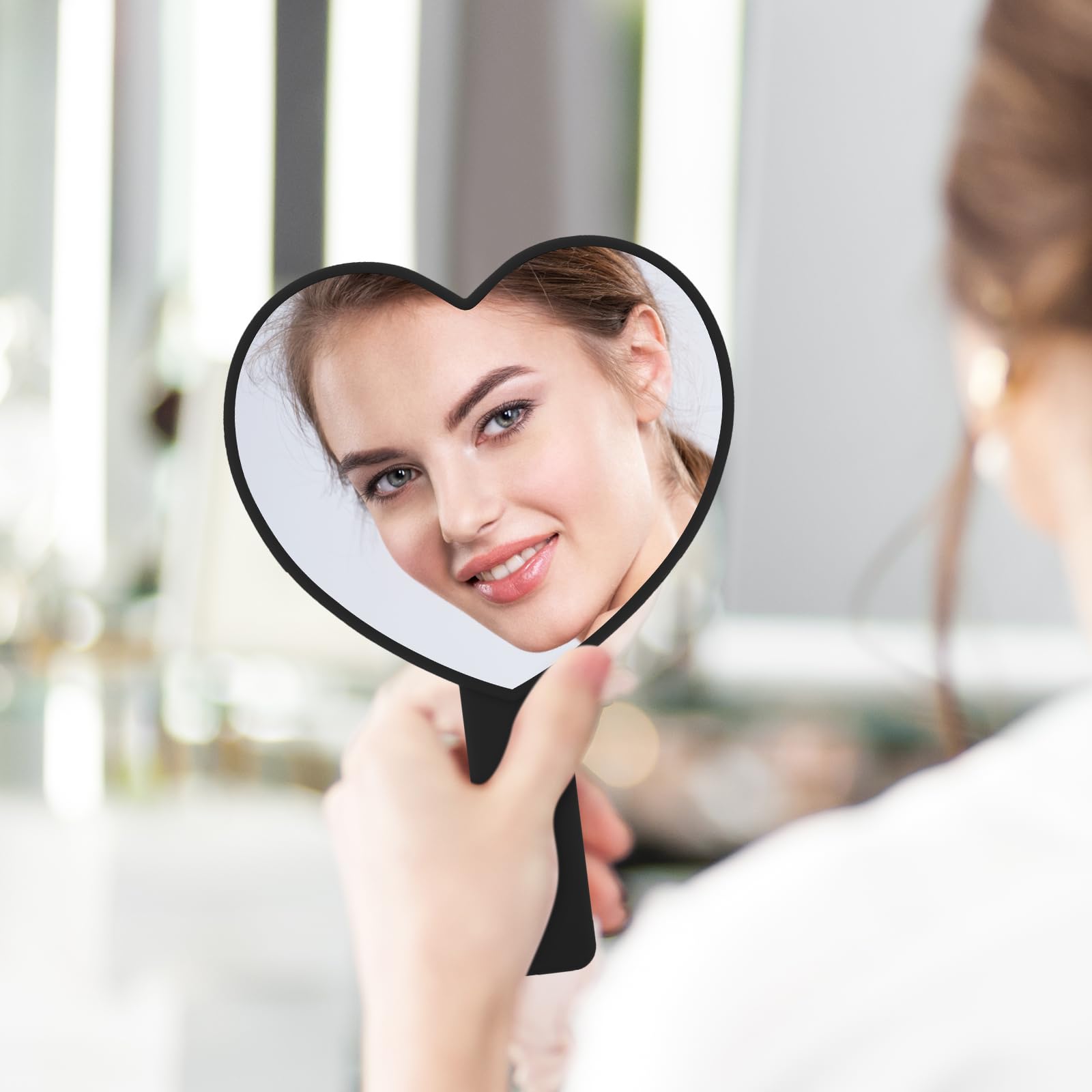 Heart-Shaped Travel Handheld Mirror - Portable Makeup Mirror with Handle for Women, Perfect for Travel, Home, and On-the-Go Touchups (Black)