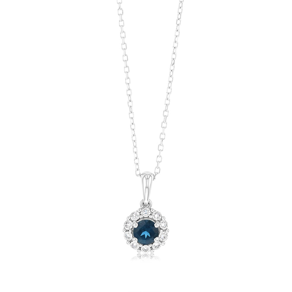 0.30 Carat London Blue Topaz & Diamond Pendant Necklace - 9ct White Gold 45cm Chain - Elegant Jewelry Gift for Women, Perfect for Anniversaries & Special Occasions