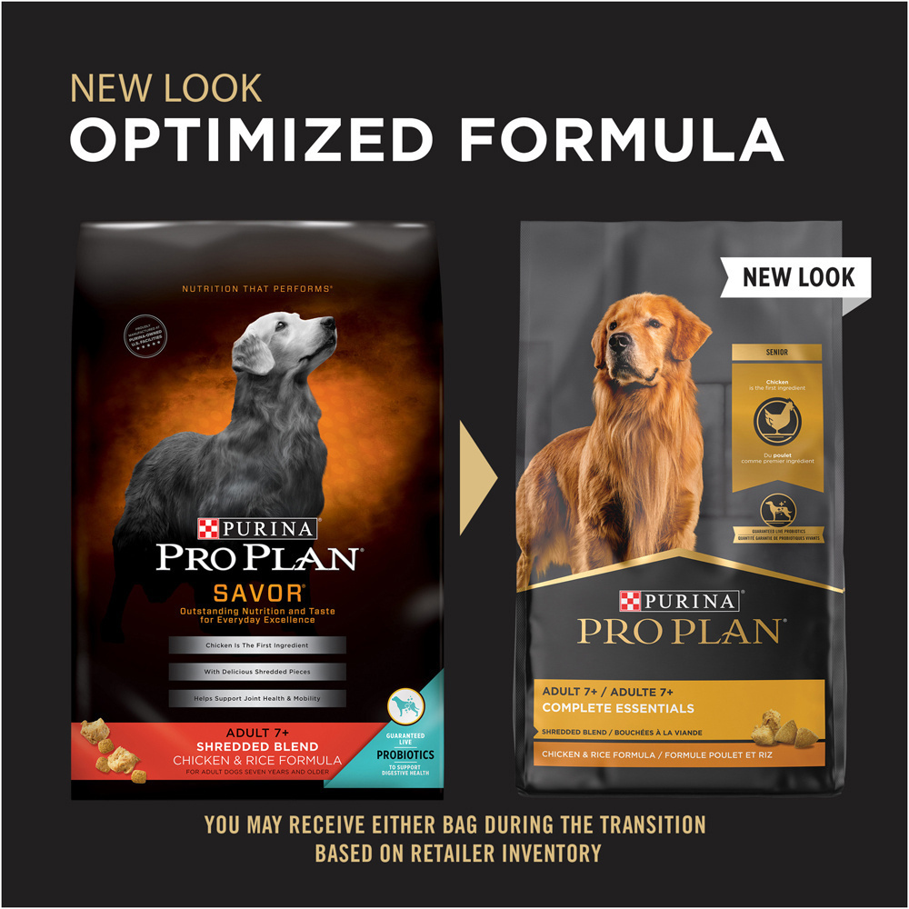 Purina Pro Plan 7+ Complete Essentials Shredded Blend Chicken & Rice Formula Dry Dog Food - High Protein Adult Dog Food for Sensitive Stomach & Skin - Perfect for Active Dogs & Daily Nutrition
