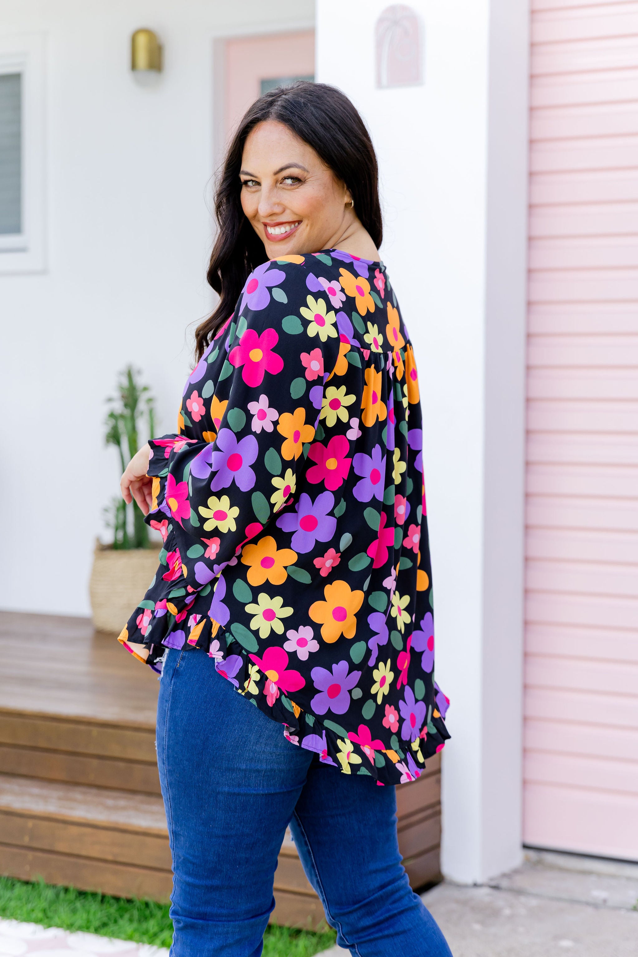 Natalie Women's Long Sleeve Blouse Floral Print Tops for Casual Wear, Office & Date Night Outfits