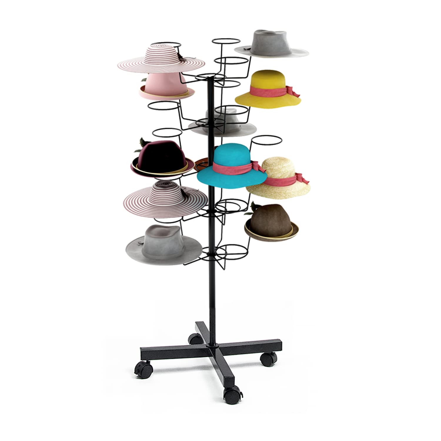 5-Tier Metal Hat Rack Stand with 25 Hooks - Freestanding Wig Display Rack for Retail & Commercial Use - Customizable Large Hat Hanger for Wigs, Caps & Accessories - Perfect for Boutiques, Salons & Home Organization (Black)