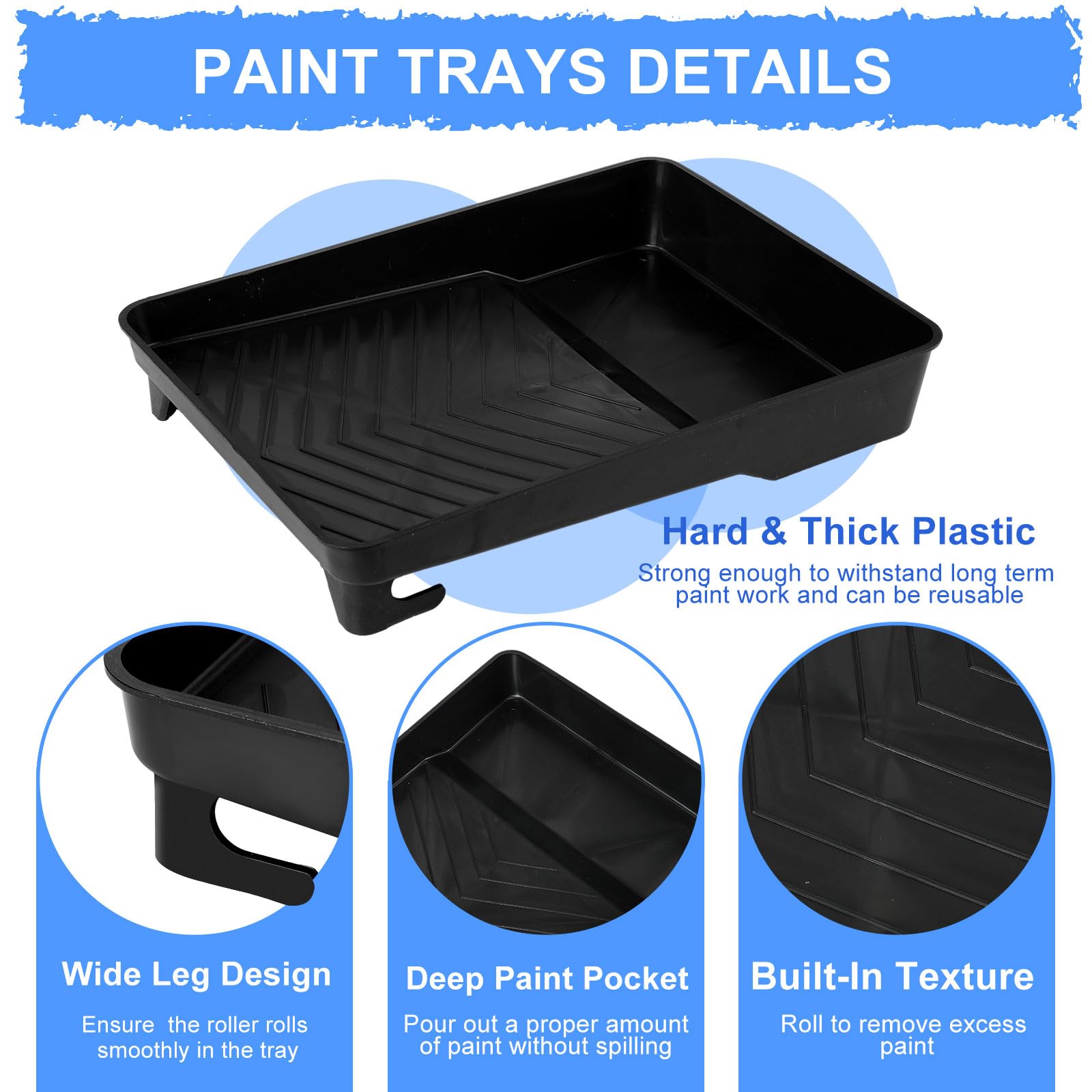 Geelin 62-Piece 9-Inch Paint Tray and Liner Set - 60 Disposable Paint Tray Liners with 2 Durable Paint Trays, Plastic Paint Pan Liners & Deep Textured Ridge for Professional & DIY House Painting - Perfect for Interior Walls, Ceilings, Furniture & Home Improvement Projects