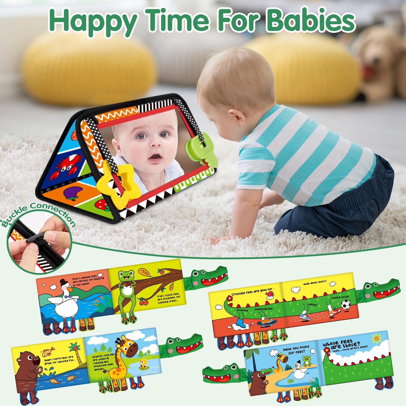 Black & White Baby Mirror Toy - 0-6 Months Brain Development for Tummy Time & Sensory Play