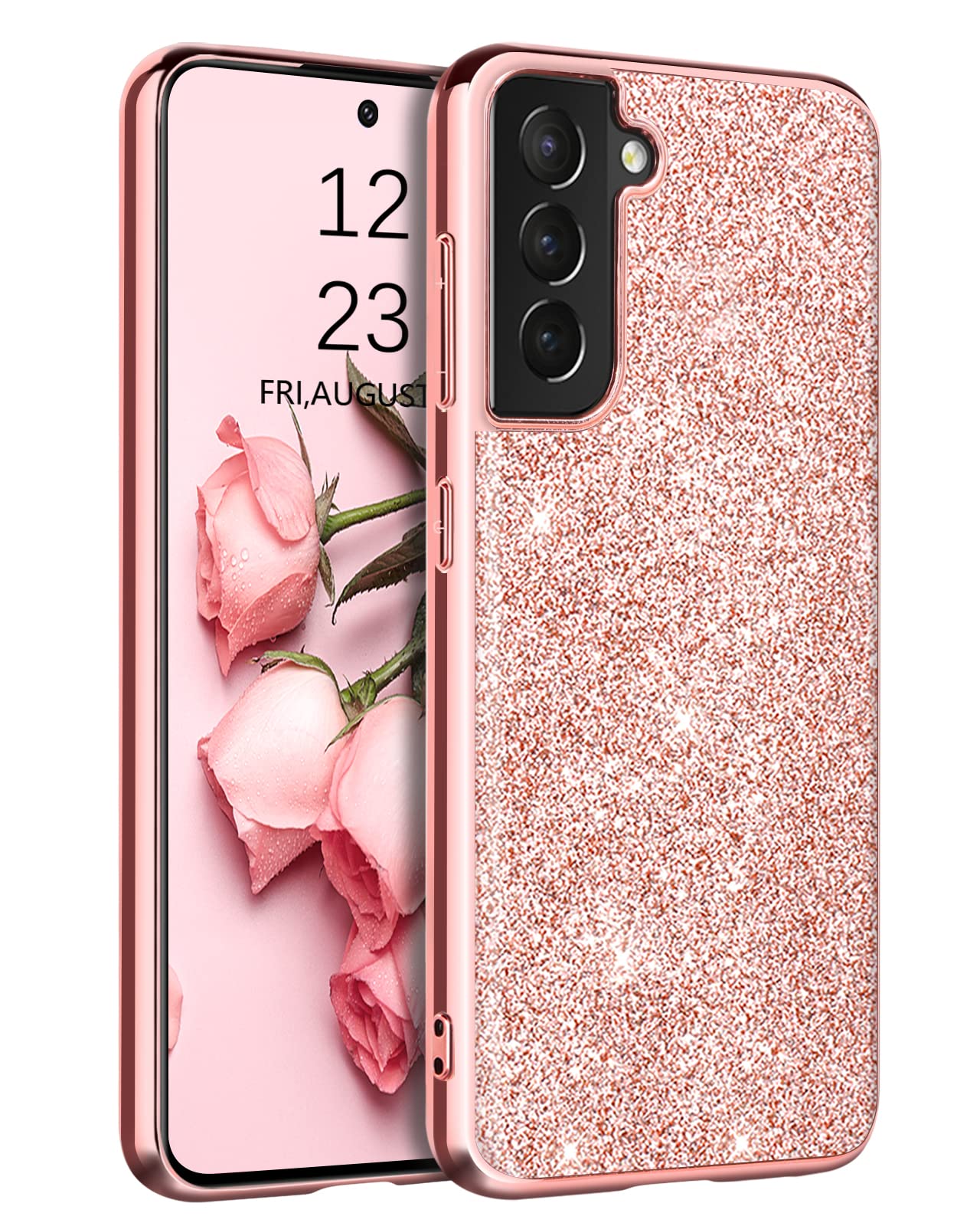 Samsung Galaxy S21 FE 5G Case 6.4 Inch - Glitter Bling Sparkly Slim Protective Cover for Women & Girls | Shockproof Drop Protection | Rose Gold/Pink | Perfect for Everyday Use, Work & Travel (2022 Model)