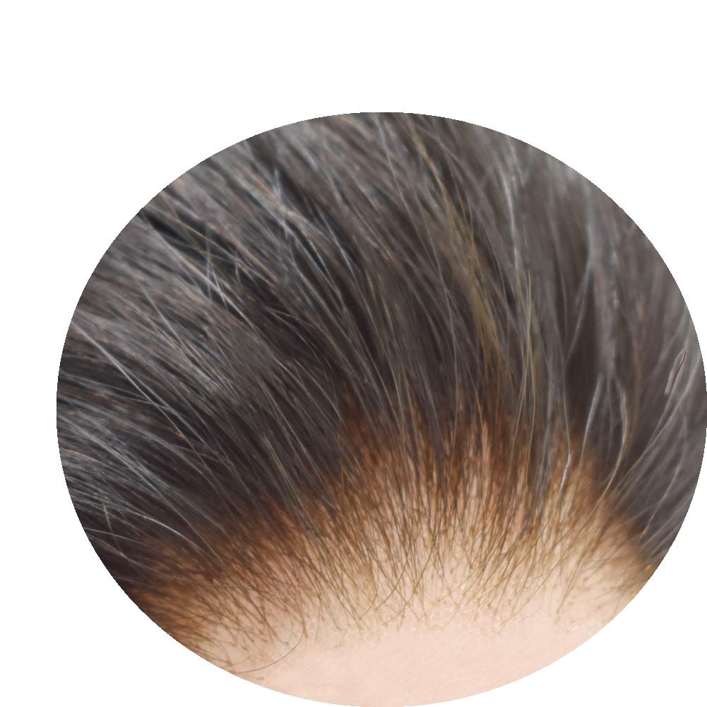 **Men's Swiss Lace Toupee - 100% Human Hair Replacement System with PU Bleached Knots & Natural Hairline - 8