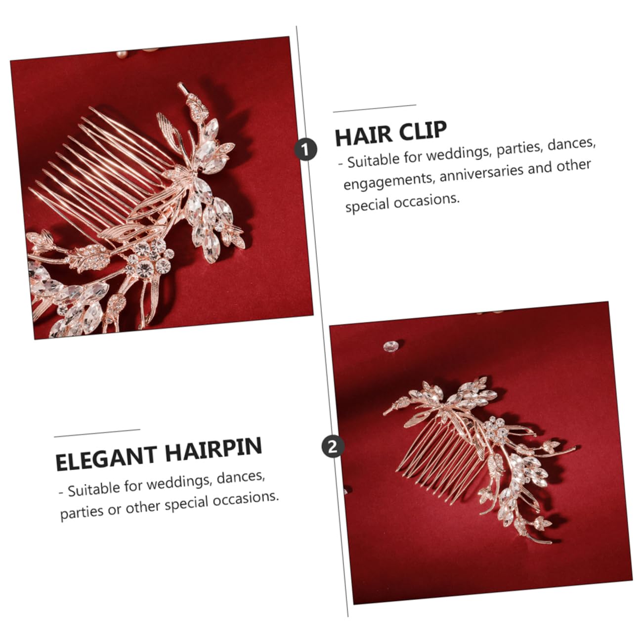 FOMIYES 3-Piece Rhinestone Hair Clips Set - Elegant Crystal Bridal Hair Accessories for Weddings, Alloy Hairpins with Leaves Design - Perfect for Brides, Prom, Parties & Special Occasions