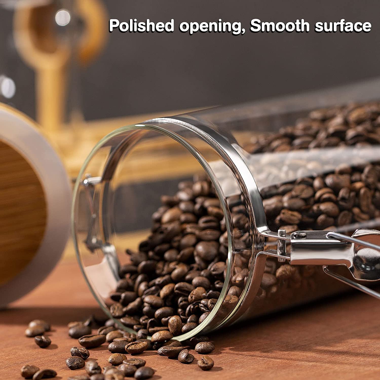 Yangbaga 45OZ Glass Coffee Canister Set of 2 - Airtight Ground Coffee Storage Containers with Scoop for Kitchen, Coffee Bar & Pantry Organization - Perfect for Coffee Station Decor & Food Storage