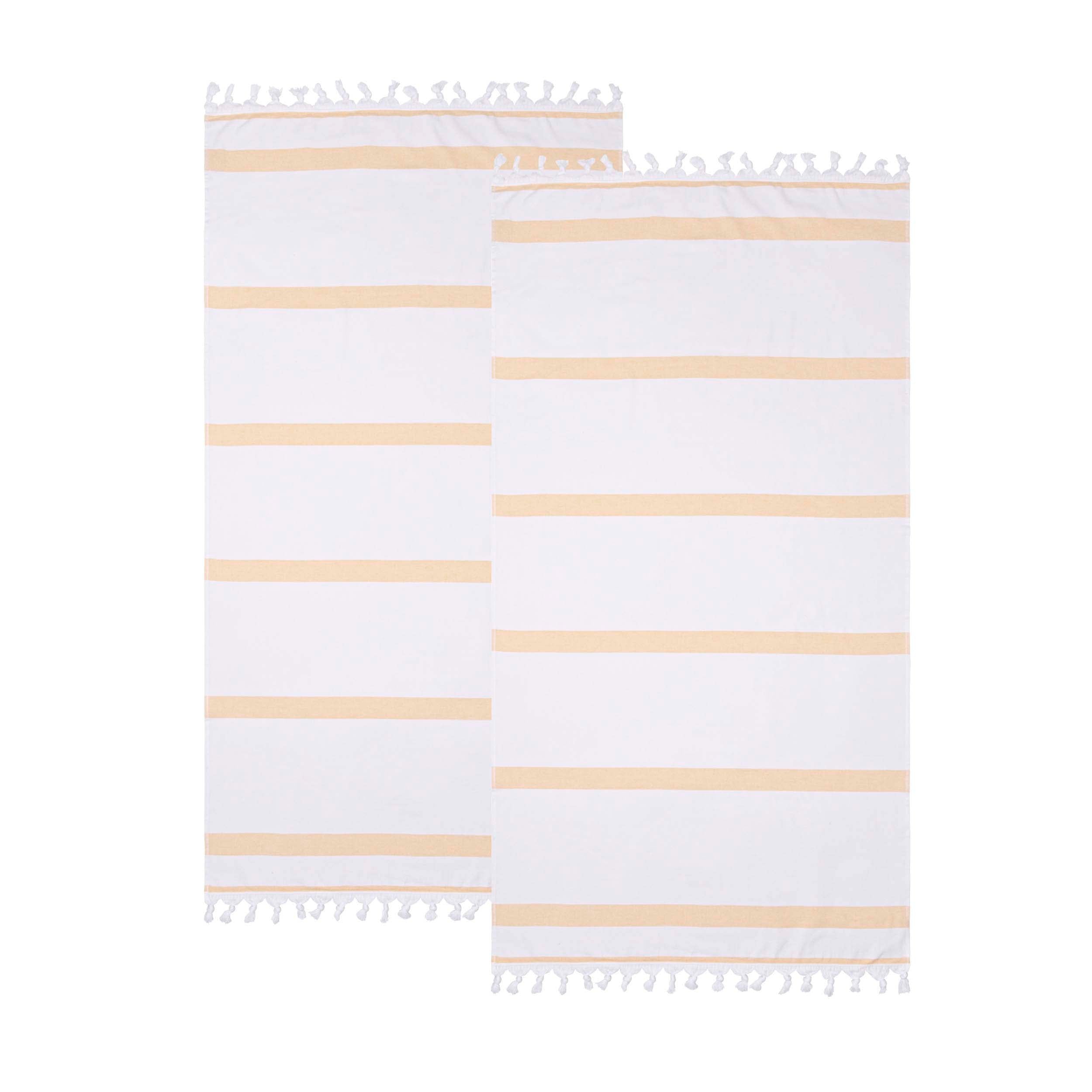 Premium Tropical Cabana Stripe Fouta 2-Piece Beach Towel Set with Tassels | Soft Quick-Dry Bath & Pool Towels for Summer Vacation, Beach Outing & Backyard Lounging