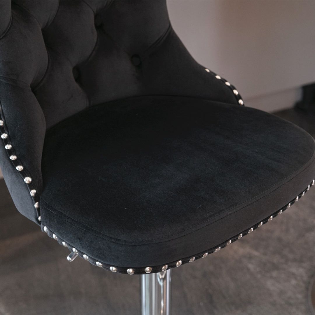 Adjustable Swivel Bar Stools with Footrest - 4 Pack Velvet Upholstered Bar Stools with Chrome Base & Studded Design for Kitchen Island, Home Bar & Dining Room