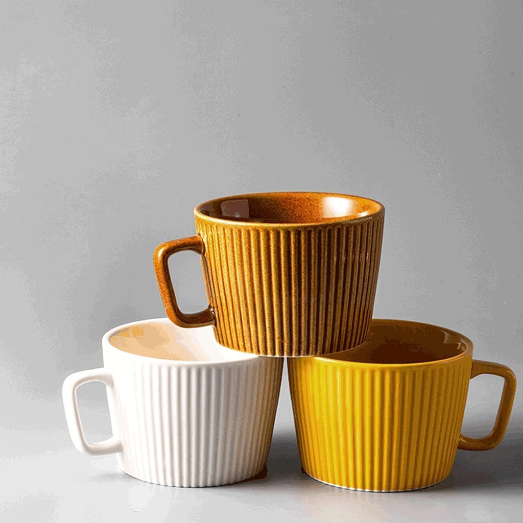 Vertical Striped Ceramic Coffee Mug - 250ML Reusable Tea Cup for Hot & Cold Drinks - Perfect for Home, Office, Travel & Gifts (One Color)