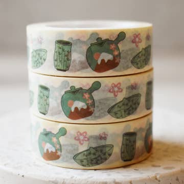 Eco-Friendly Bamboo Tea Set with Decorative Washi Tape - Perfect for Japanese Tea Ceremony, DIY Crafts & Gift Wrapping