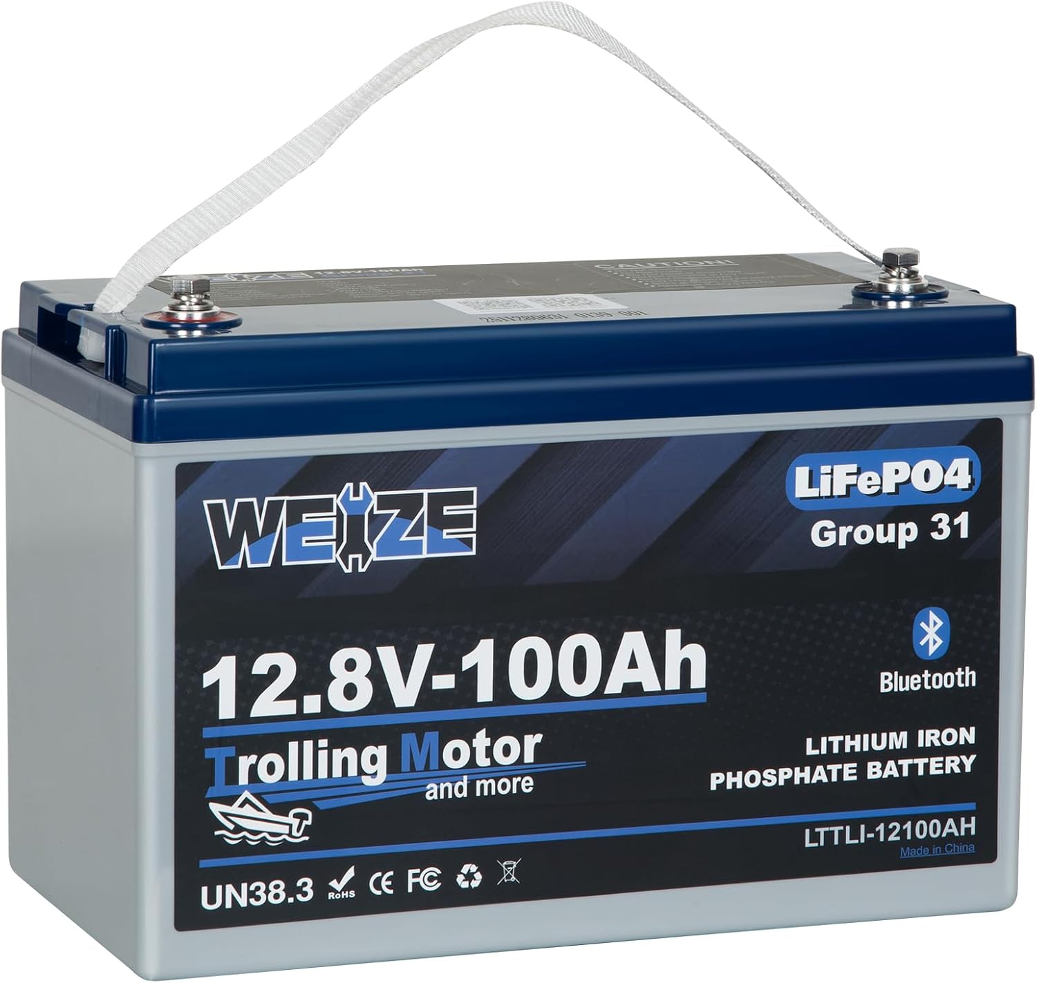 WEIZE 12V 100Ah LiFePO4 Lithium Battery with Bluetooth - Group 31 Deep Cycle Battery for RVs, Boats, Solar Systems & Off-Grid Power Storage