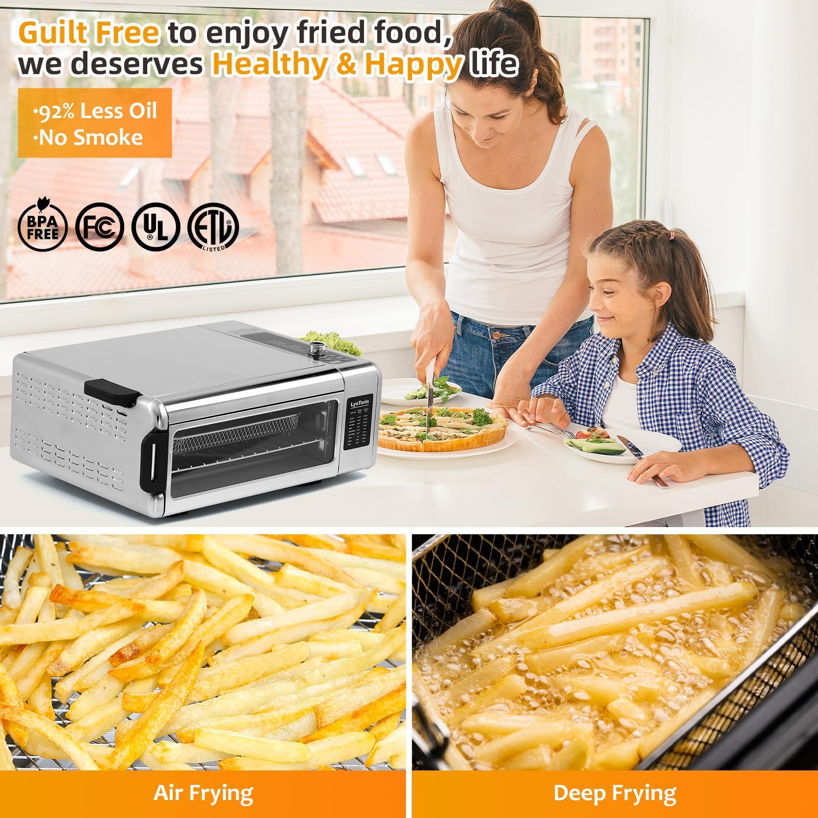 10-in-1 Digital Air Fryer & Pizza Oven Combo - Countertop Convection Oven with Flip-Up Design Saves 50% Space - Electric Toaster Oven for Baking, Roasting & Air Frying - Easy to Clean & Use - Perfect for Small Kitchens, Dorms & Apartments