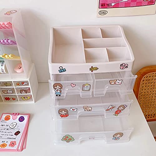 Cute 3-Tier Makeup Organizer with Stickers - Kawaii Desk Accessories for Girls, Room Decor & Vanity Storage - Perfect for Bedroom, Bathroom, and Dorm Organization
