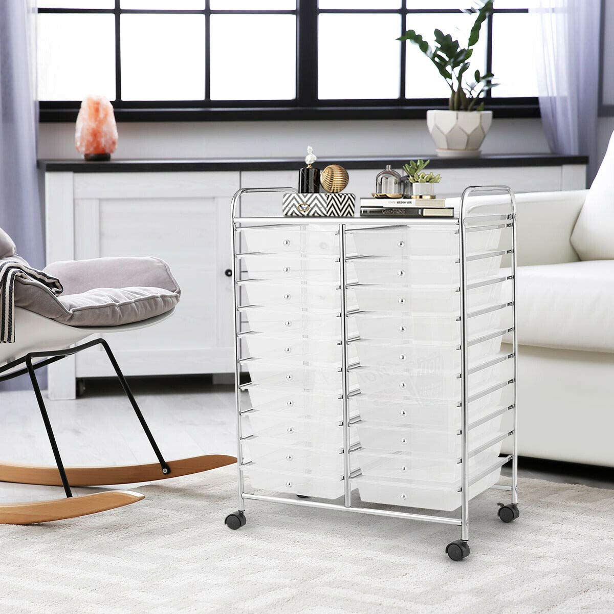 20-Drawer Clear Rolling Cart Organizer - Lightweight & Spacious Storage for Scrapbook Paper, Office Supplies, Crafts | Perfect for Home, Office, Garage & School Organization | Ideal for DIY Projects, Classroom Storage & Workshop Organization