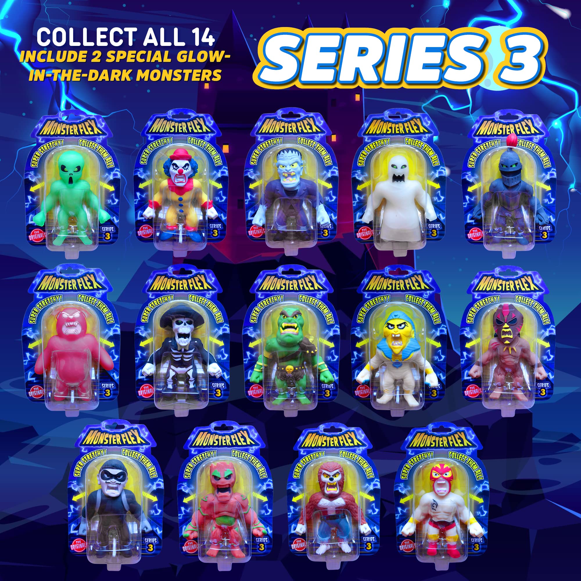 Monster Flex Stretchy Toys for Kids - 14 Unique Spooky Stretch Monsters Sensory Fidget Stress Relief Toys | Birthday Party Favors, Classroom Rewards & ADHD Anxiety Relief | Series 3 Ghost Knight Collectible