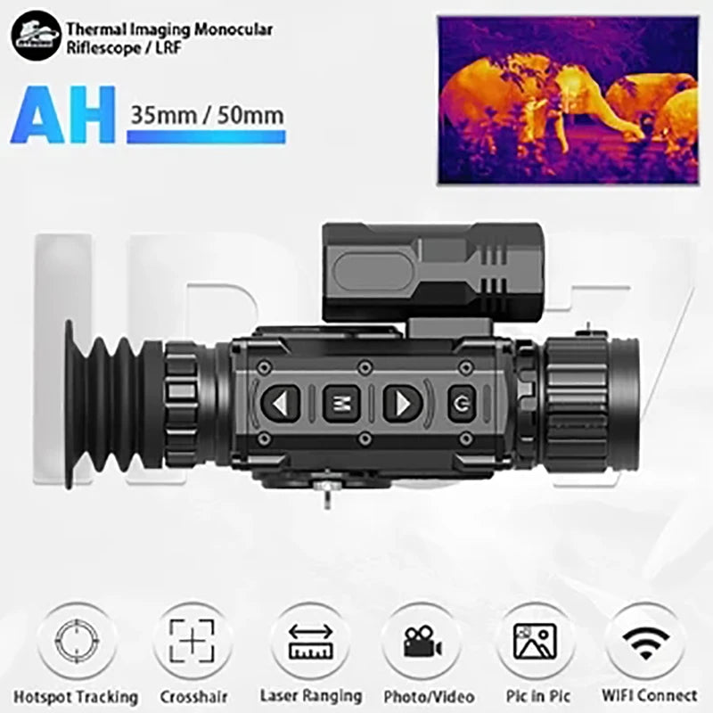 Thermal Imaging Monocular with Laser Rangefinder - IP67 Waterproof, Pseudo Color & Heat Detection - Perfect for Hunting, Wildlife Observation, and Security Surveillance