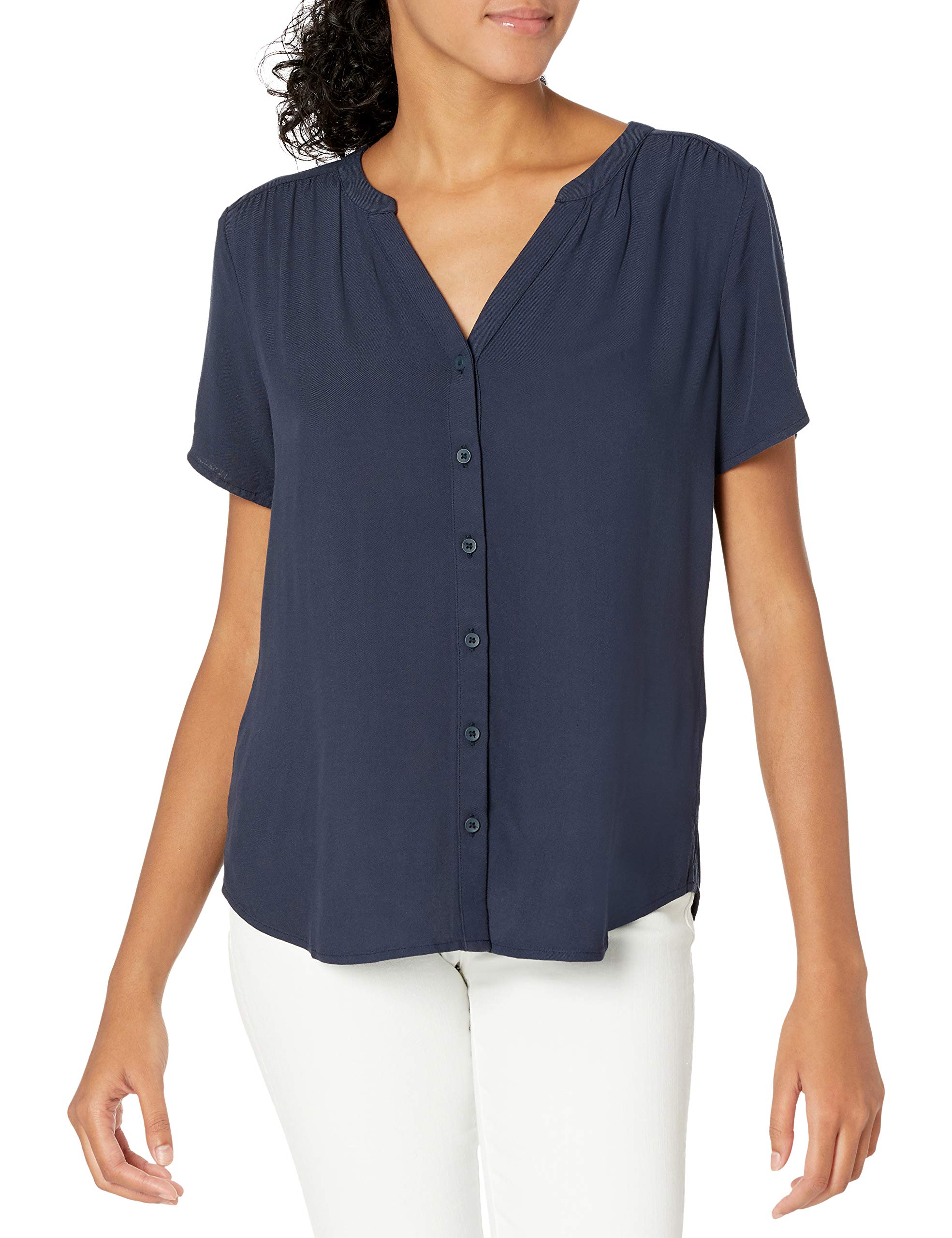 Amazon Essentials Women's Short-Sleeve Woven Blouse - Comfortable Casual Shirt for Work, Office & Everyday Wear | Lightweight Breathable Fabric for Spring & Summer