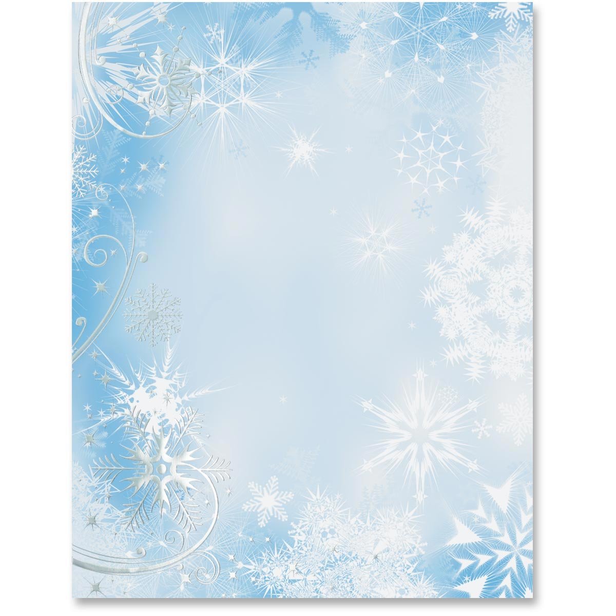 Premium Winter Blue Snowflake Christmas Stationery - Elegant Holiday Border Paper & Letterhead, 8.5 x 11 Inches, 100 Sheets - Decorative Printer Paper for Holiday Cards, Gift Tags & Festive Correspondence